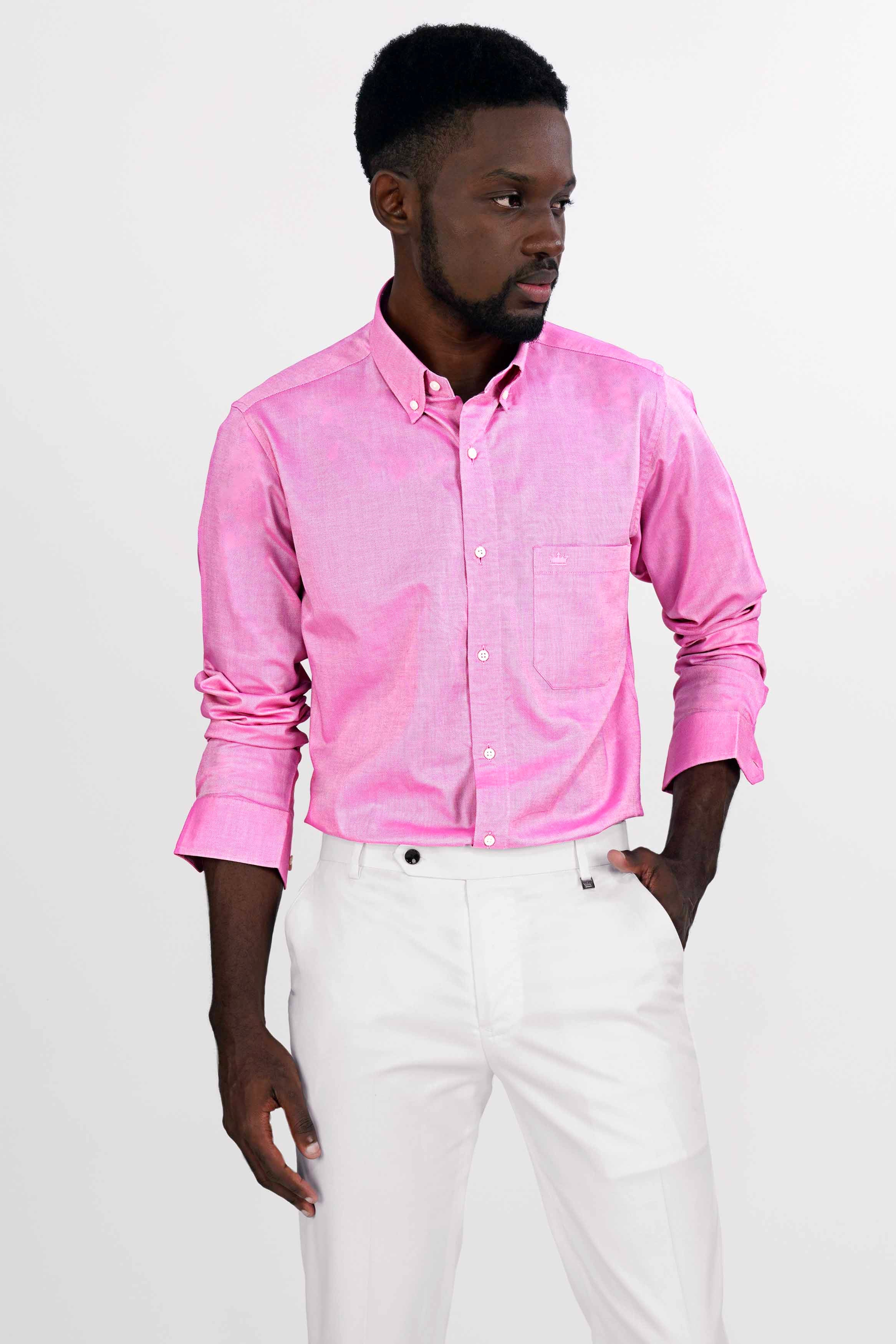 Hopbush Pink Dobby Textured Premium Giza Cotton Shirt