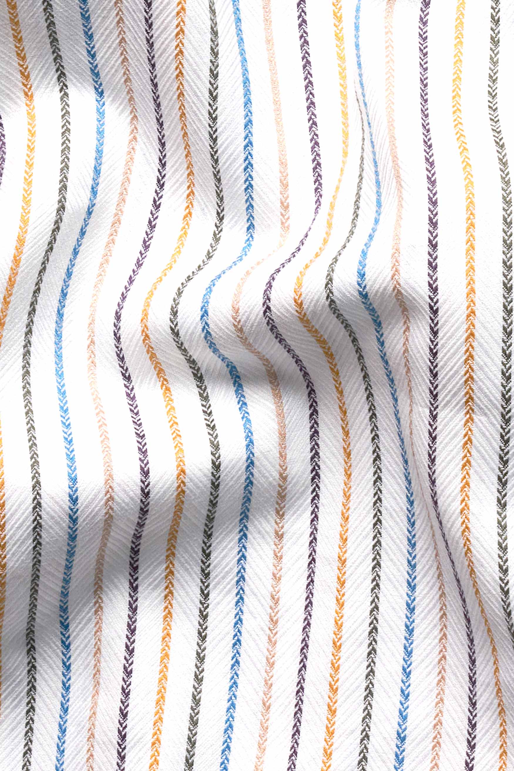 Bright White with Salmon Brown Multicolour Striped Dobby Textured Premium Giza Cotton Shirt