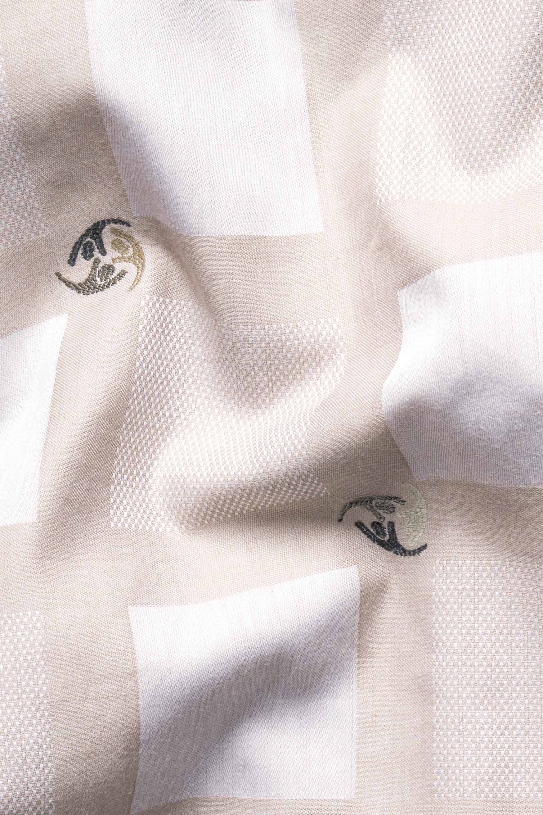Bone Brown with White Box Jacquard Textured Premium Giza Cotton Shirt