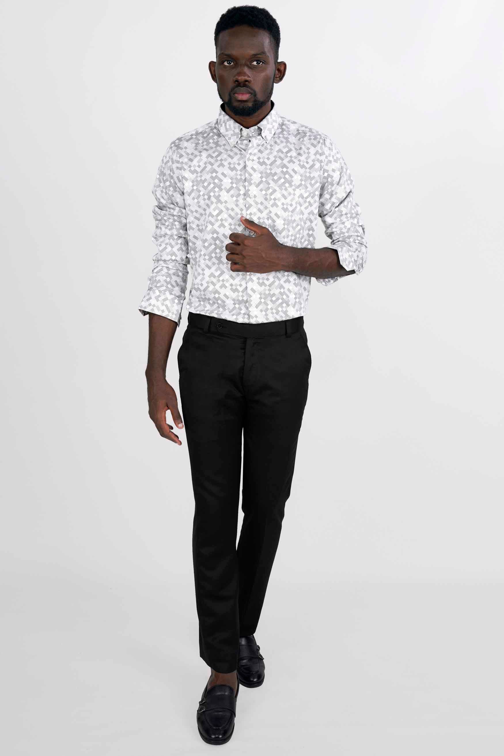 Bright White and Black Printed Super Soft Premium Cotton Shirt