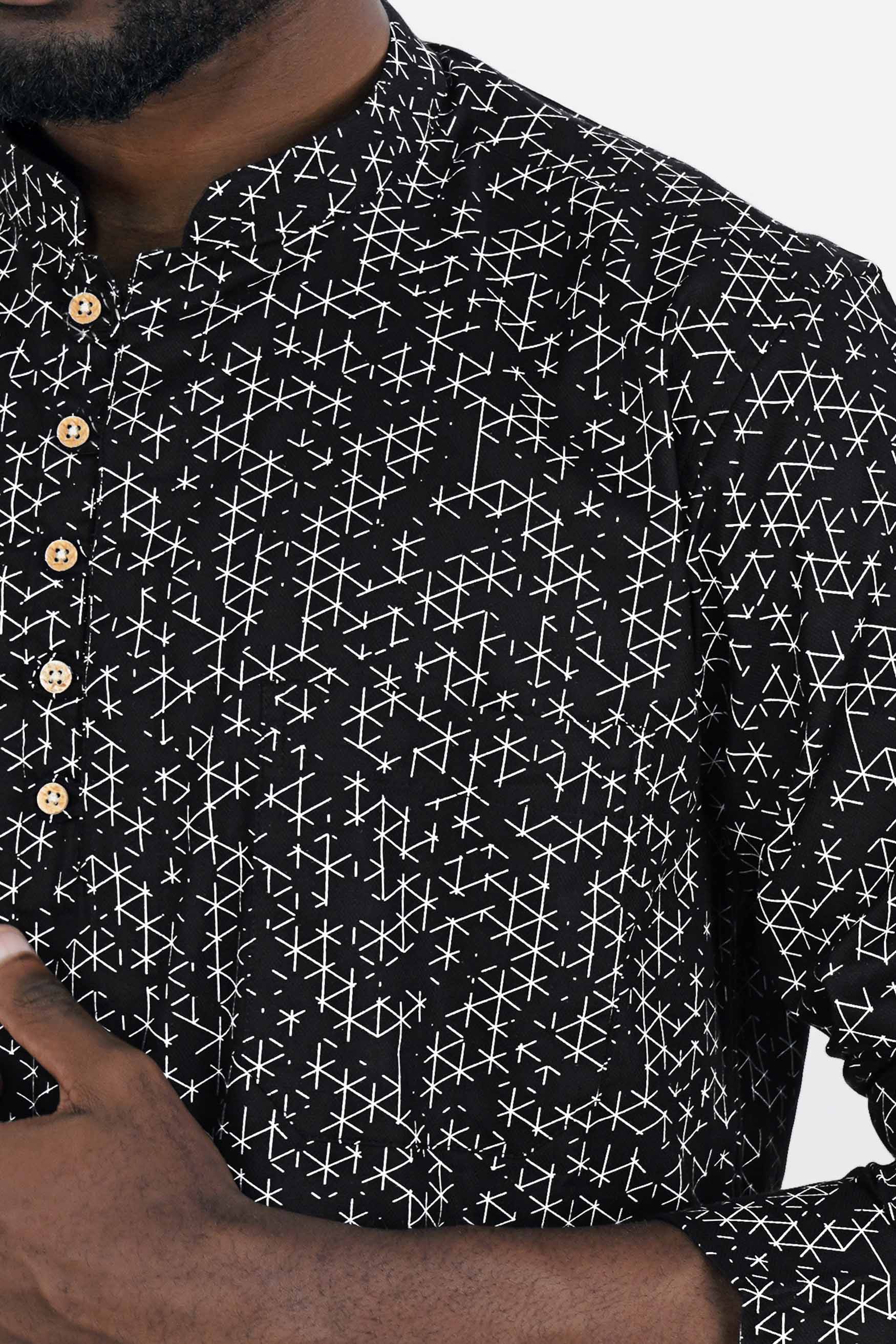 Jade Black and White Dobby Textured Premium Giza Cotton Kurta Shirt