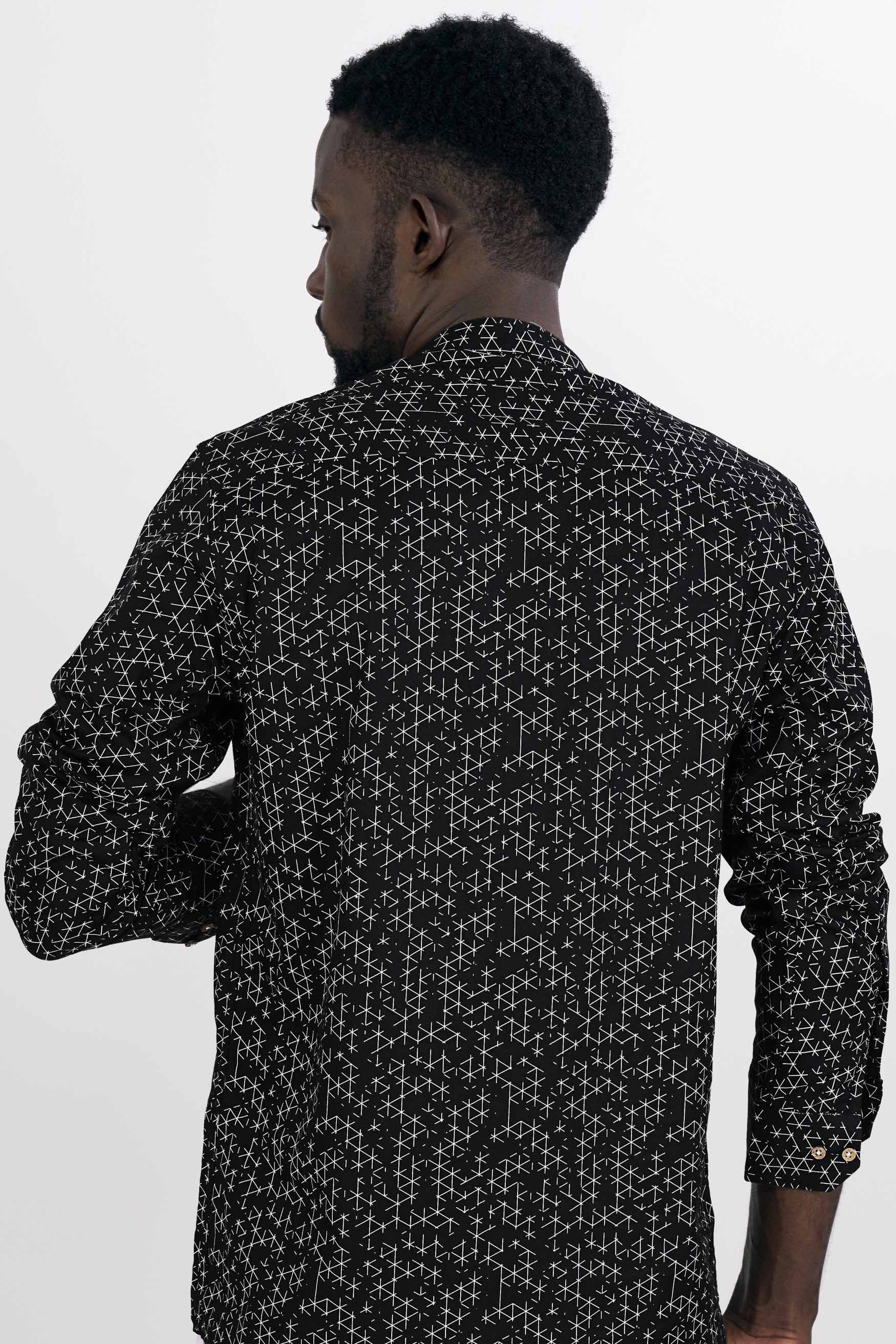 Jade Black and White Dobby Textured Premium Giza Cotton Kurta Shirt