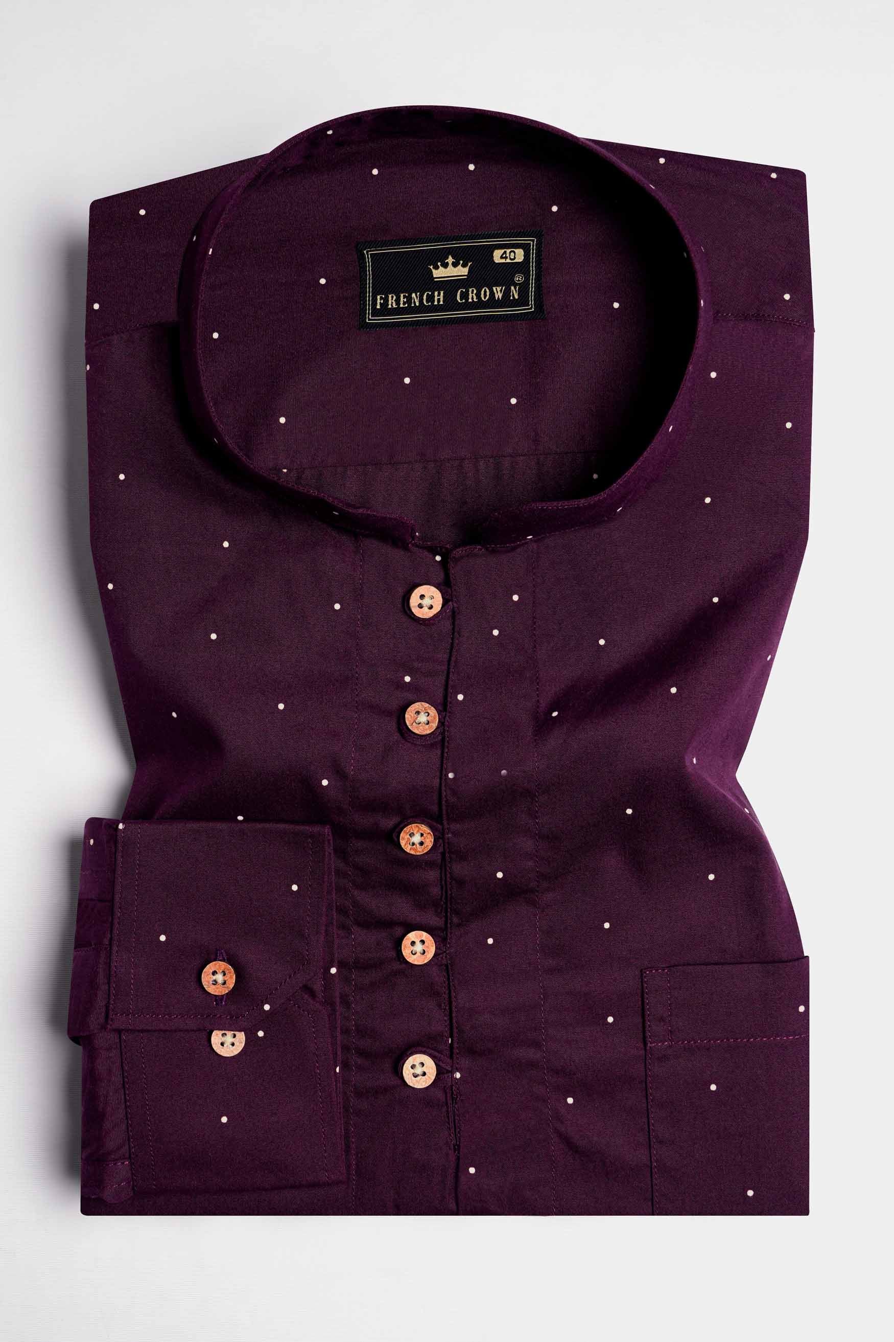 Bleached Cedar Wine Polka Dots Twill Premium Cotton Kurta Shirt