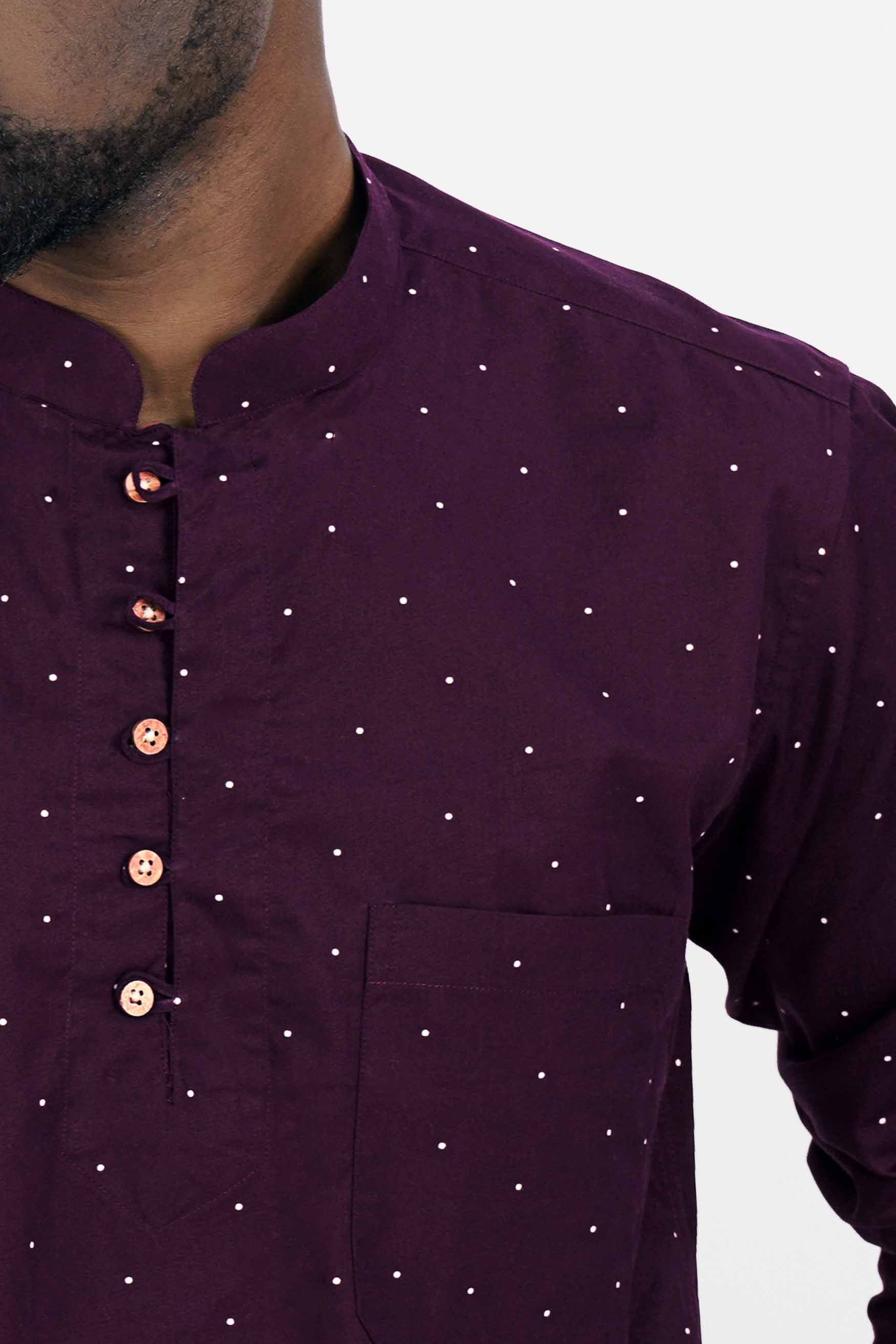 Bleached Cedar Wine Polka Dotted Twill Premium Cotton Kurta Shirt