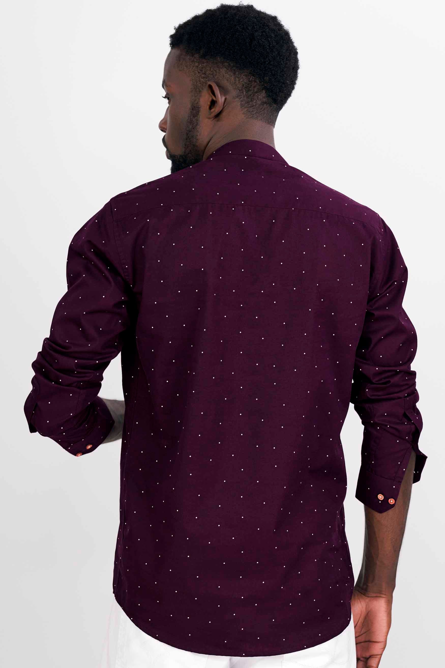 Bleached Cedar Wine Polka Dotted Twill Premium Cotton Kurta Shirt