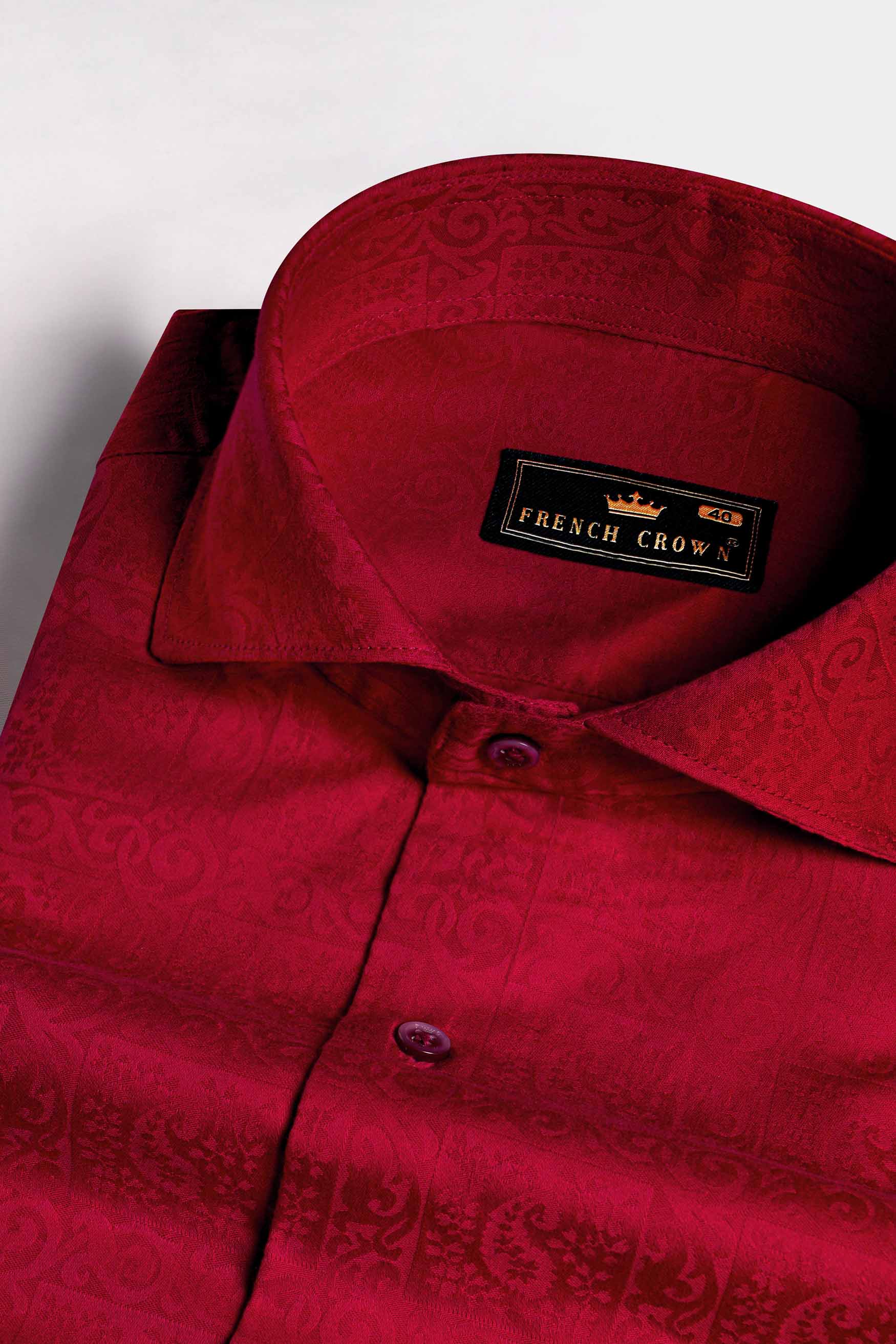 Shiraz Red Paisley Jacquard Textured Premium Giza Cotton Shirt