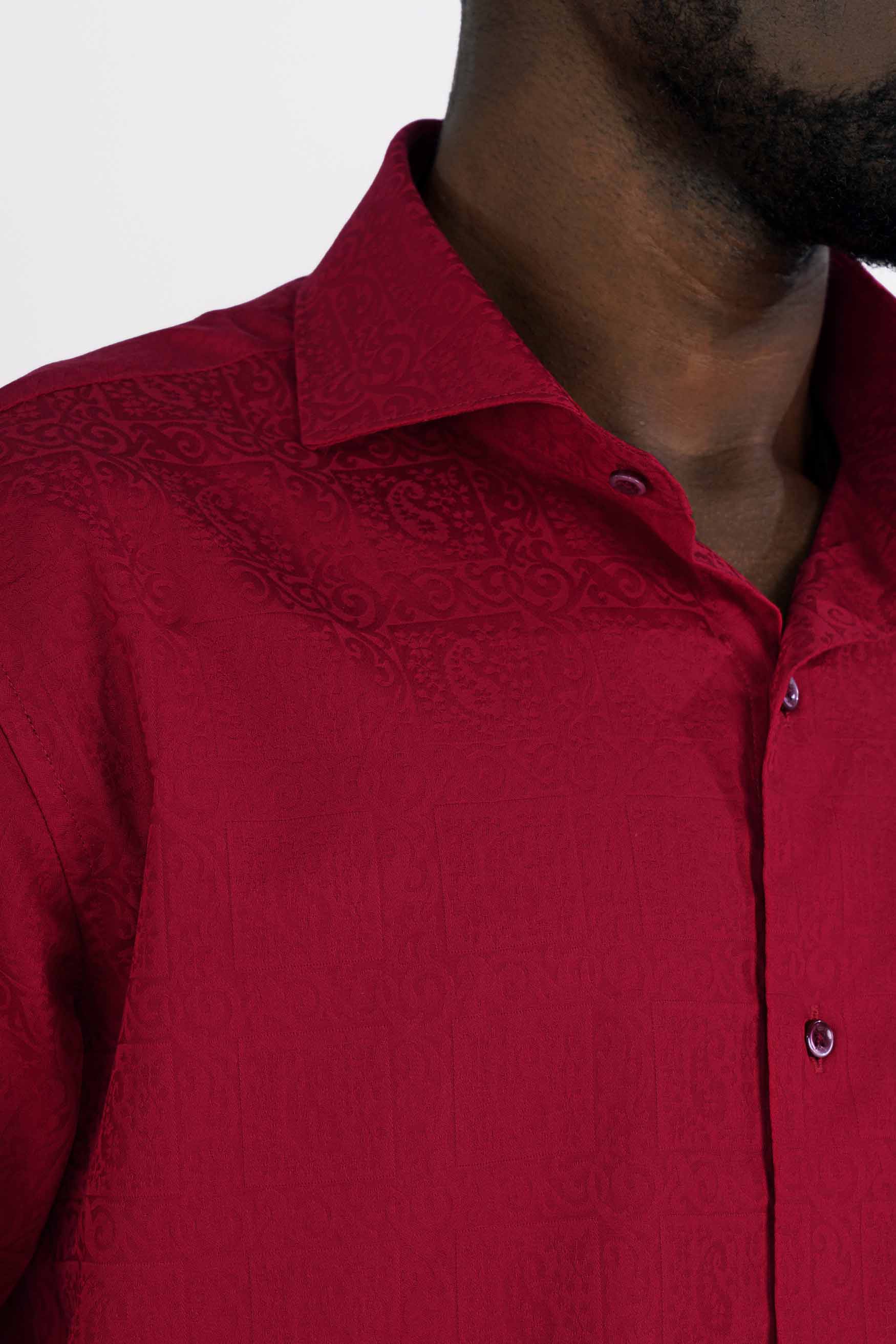 Shiraz Red Paisley Jacquard Textured Premium Giza Cotton Shirt