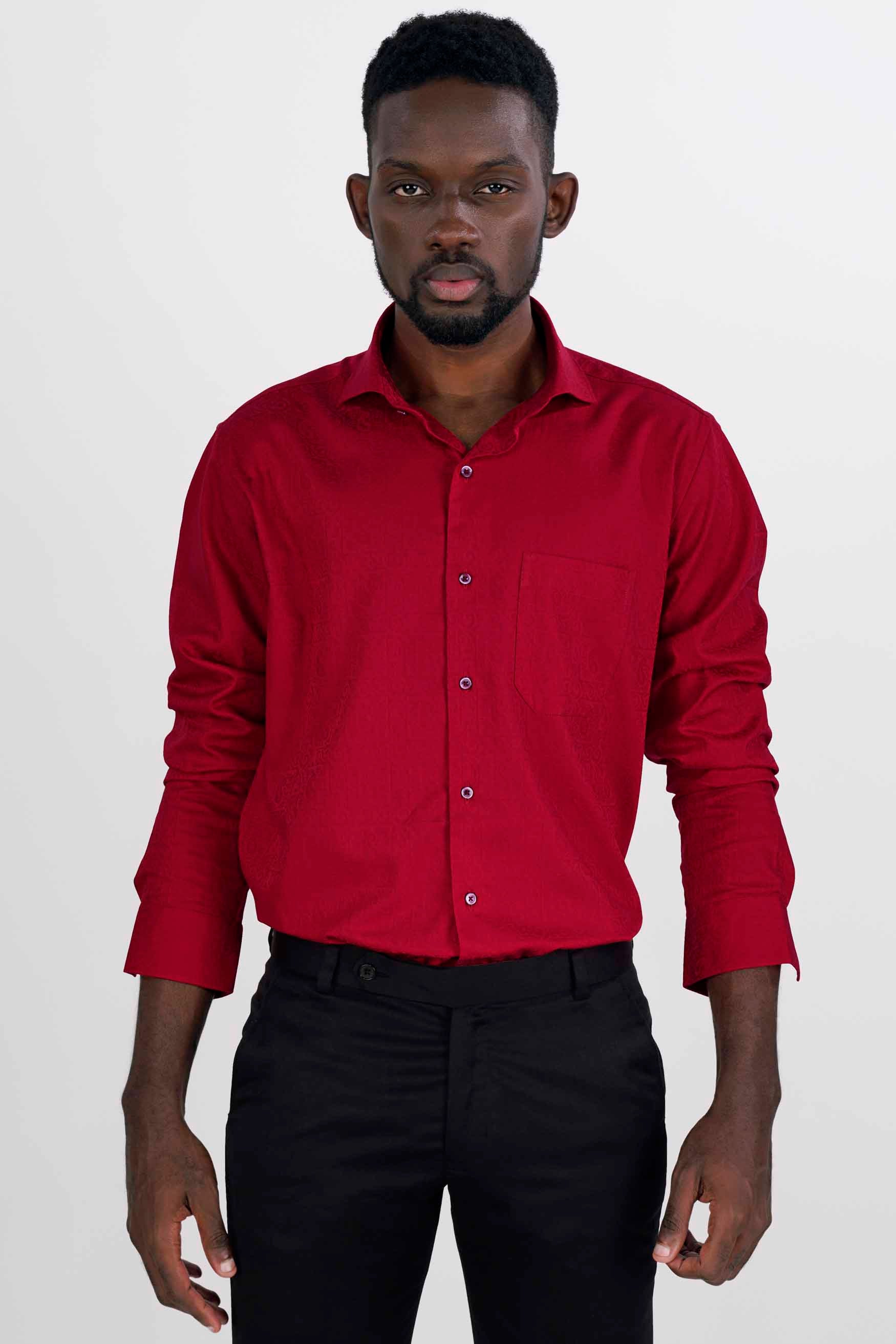 Shiraz Red Paisley Jacquard Textured Premium Giza Cotton Shirt