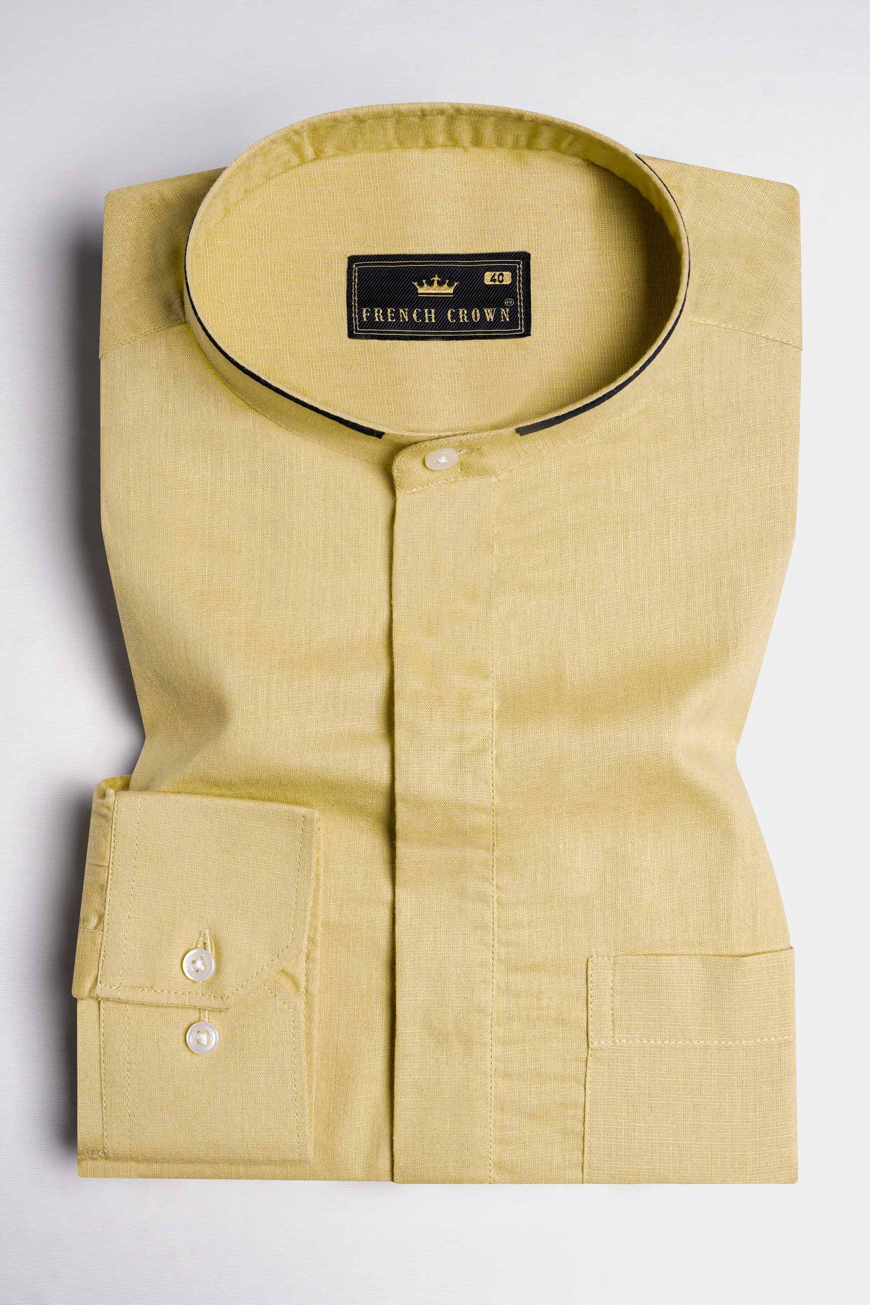 Harvest Brown Hand Painted Luxurious Linen Designer Shirt