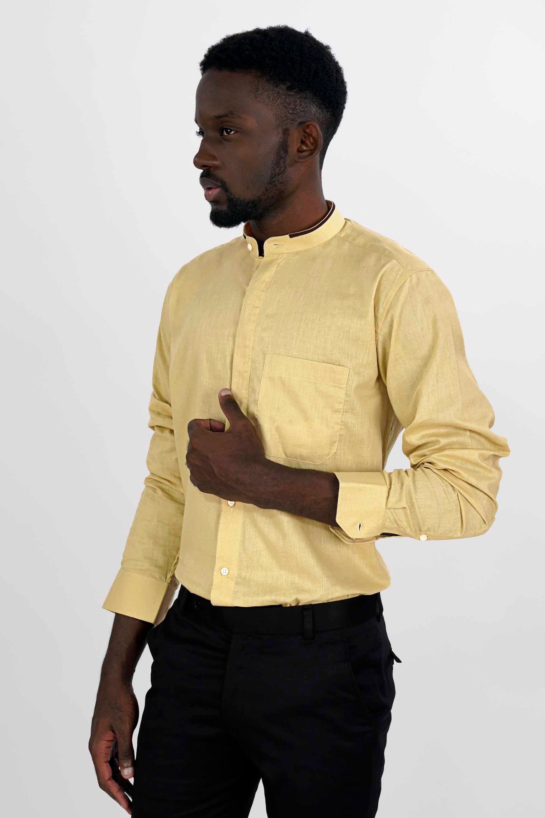 Harvest Brown Hand Painted Luxurious Linen Designer Shirt