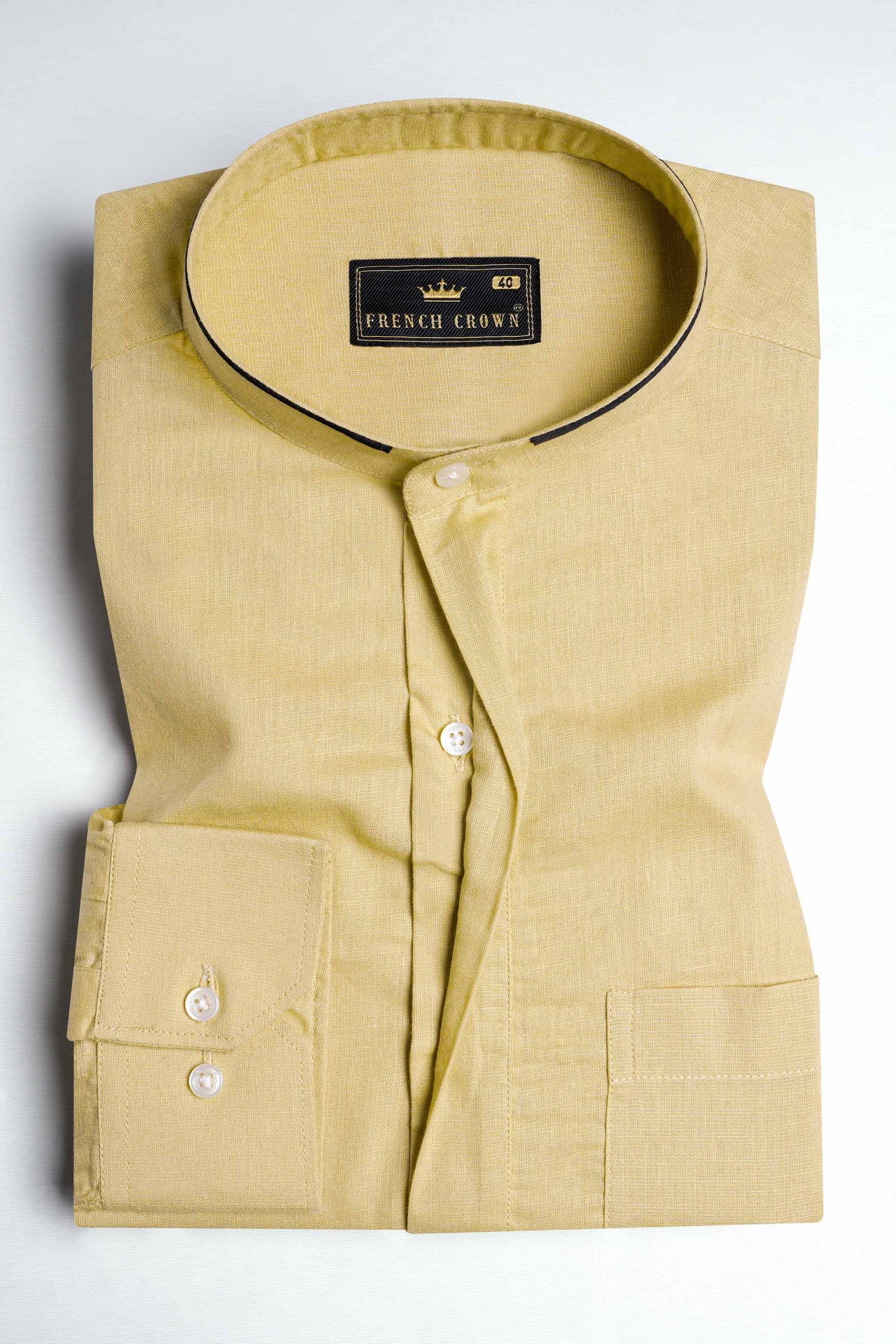 Harvest Brown Hand Painted Luxurious Linen Designer Shirt