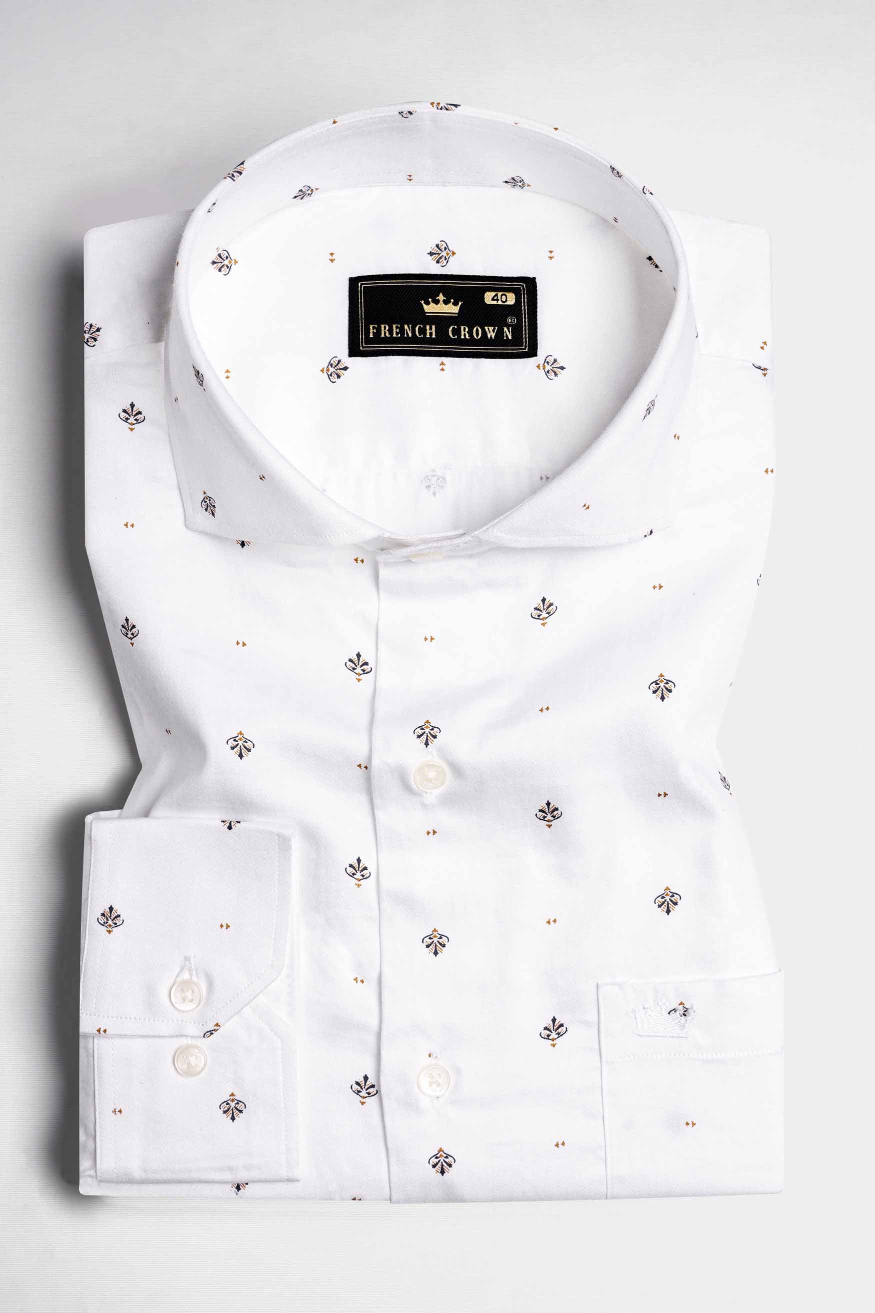 Bright White with Rope Brown and Gunmetal Black Printed Super Soft Premium Cotton Shirt