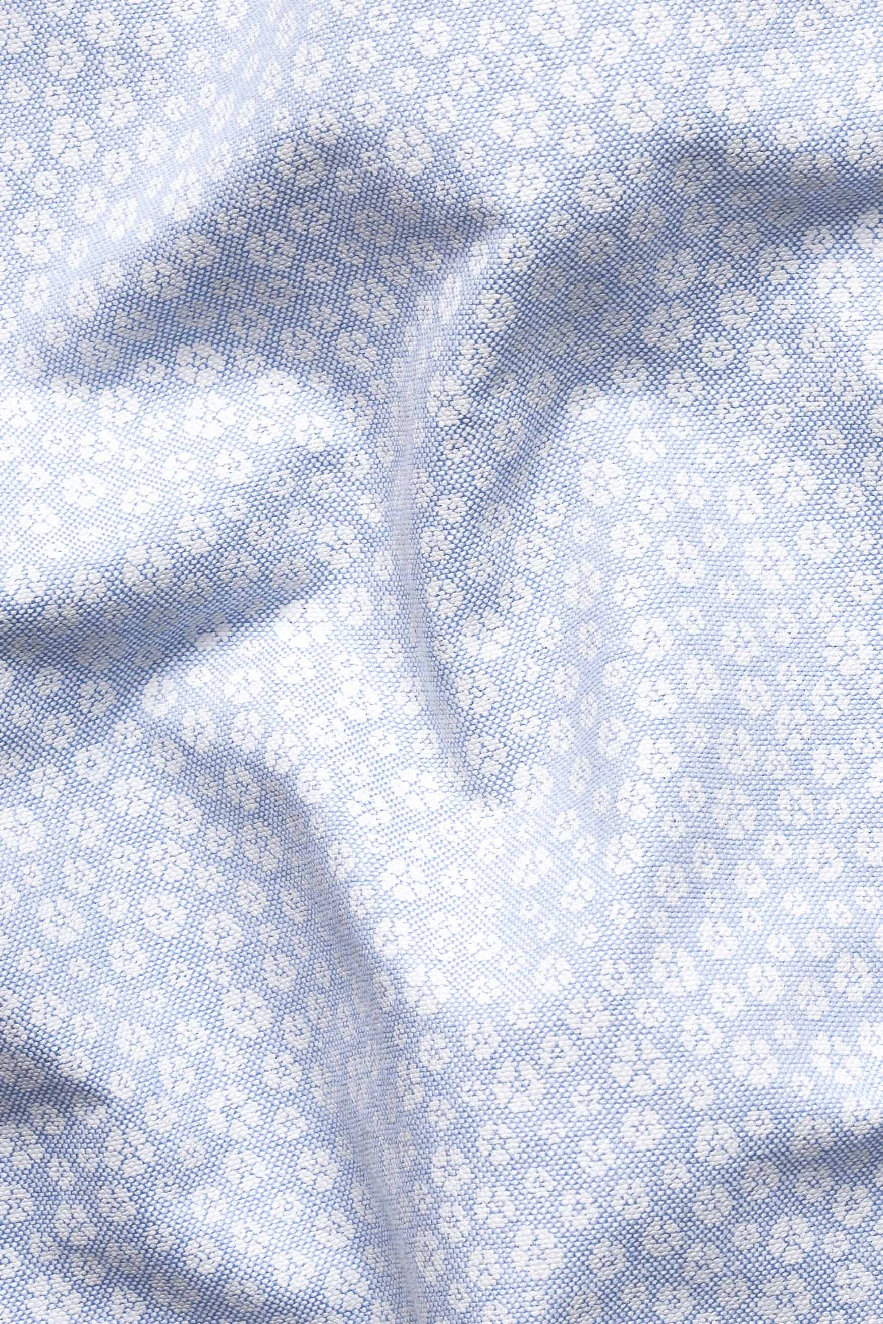 Pale Aqua Blue and White Ditsy Printed Royal Oxford Shirt