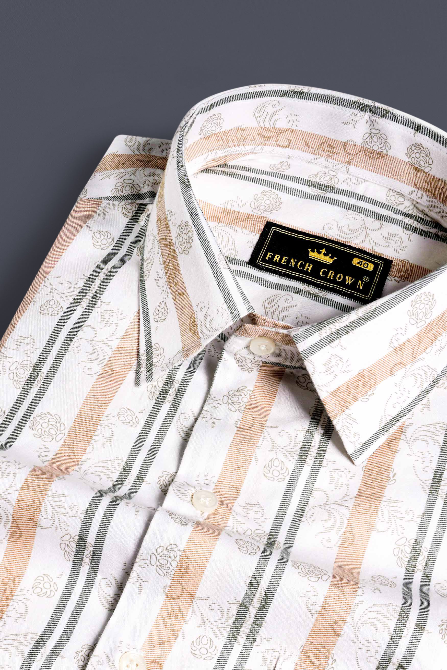 Bright White with Navajo Beige and Flint Brown Printed Super Soft Premium Cotton Shirt