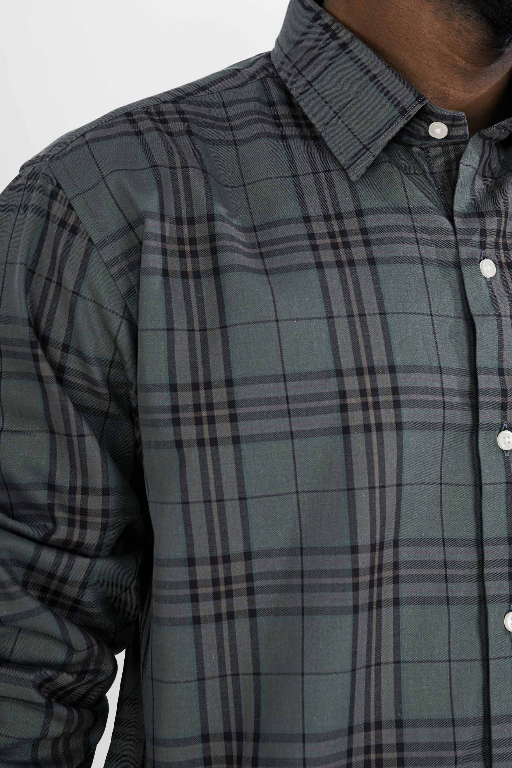 Bayoux Green with Onyx Black and Ferra Brown Twill Plaid Premium Cotton Shirt