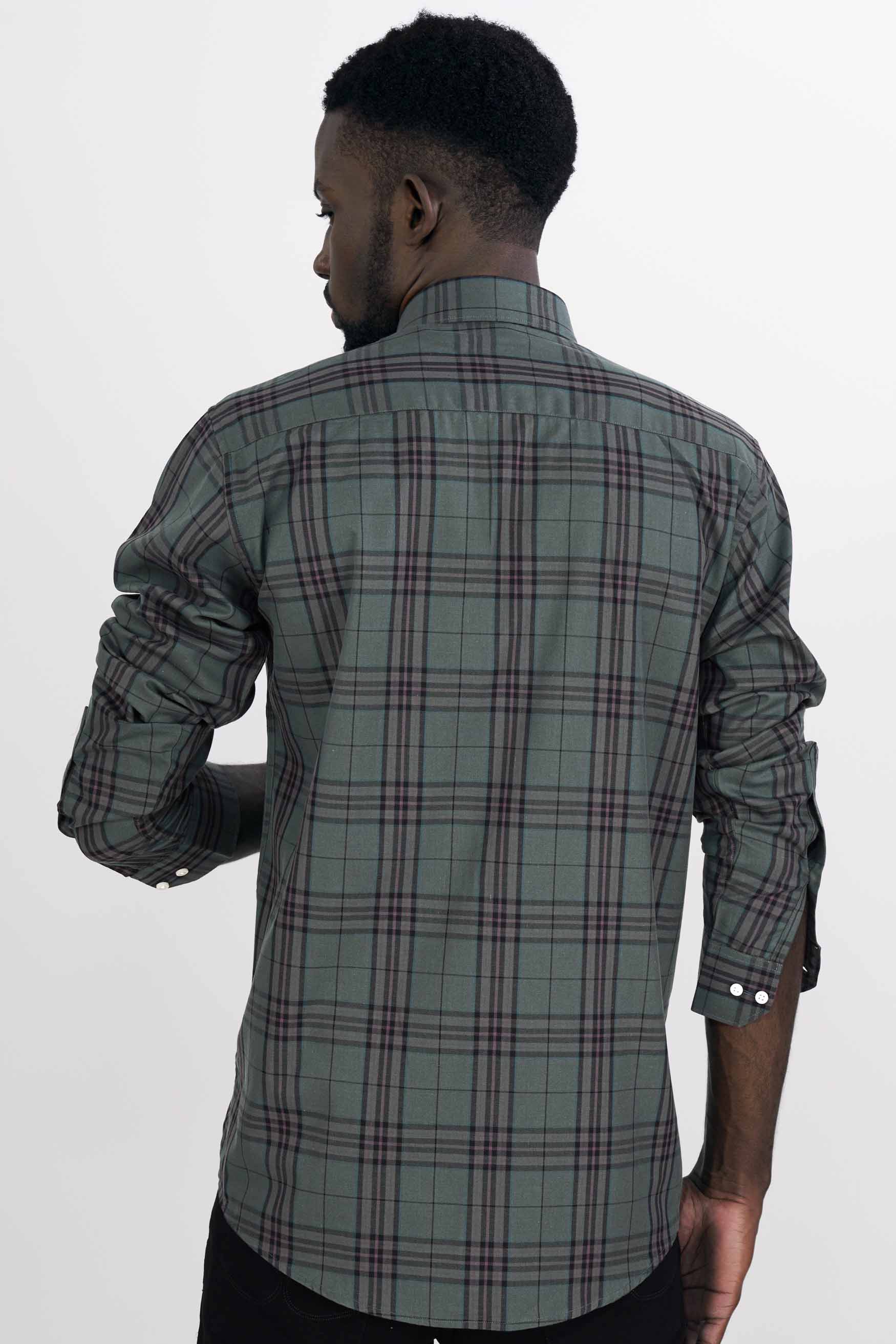 Bayoux Green with Onyx Black and Ferra Brown Twill Plaid Premium Cotton Shirt