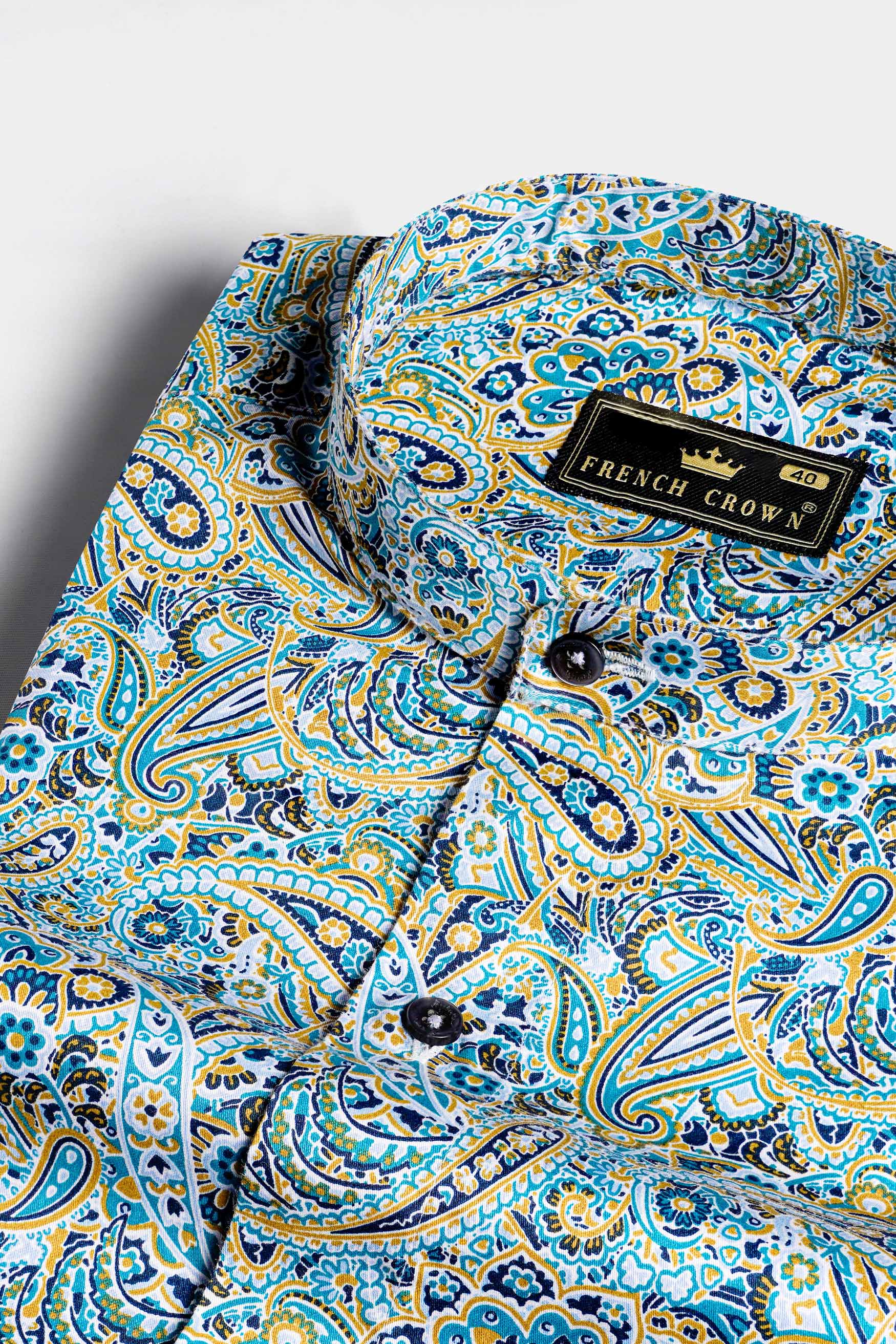 Ocean Blue and Alpine Brown Paisley Printed Super Soft Premium Cotton Shirt