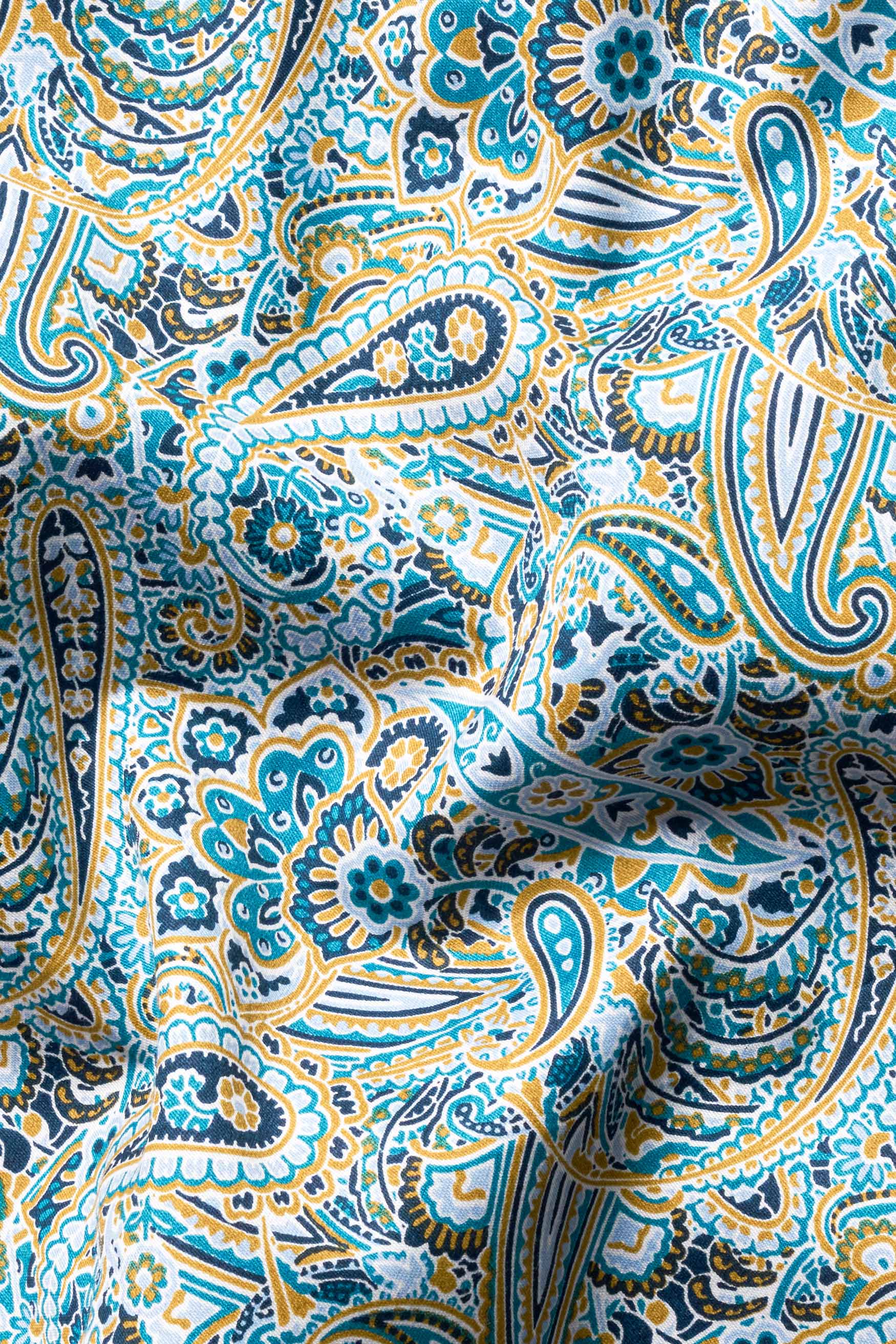 Ocean Blue and Alpine Brown Paisley Printed Super Soft Premium Cotton Shirt