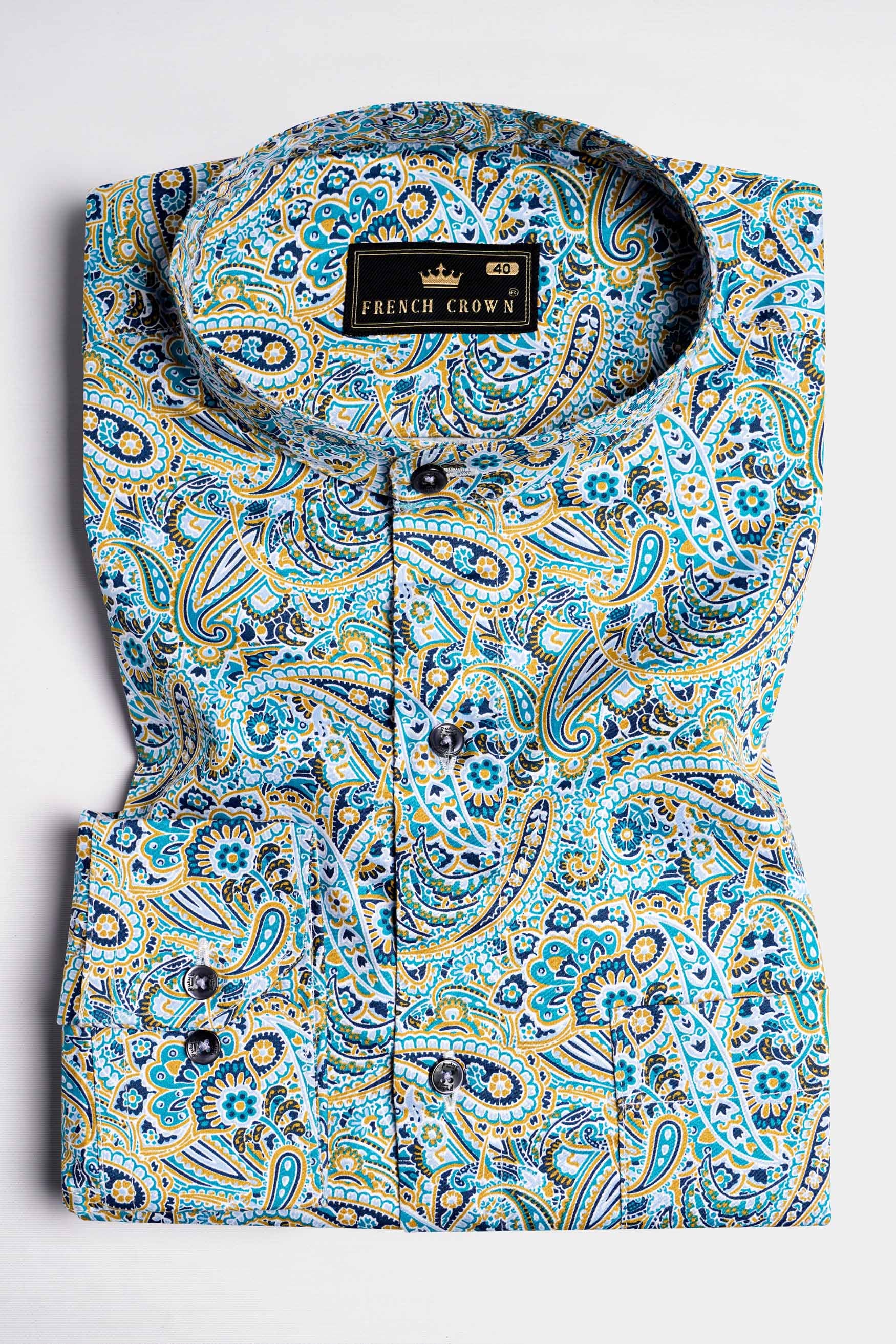 Ocean Blue and Alpine Brown Paisley Printed Super Soft Premium Cotton Shirt