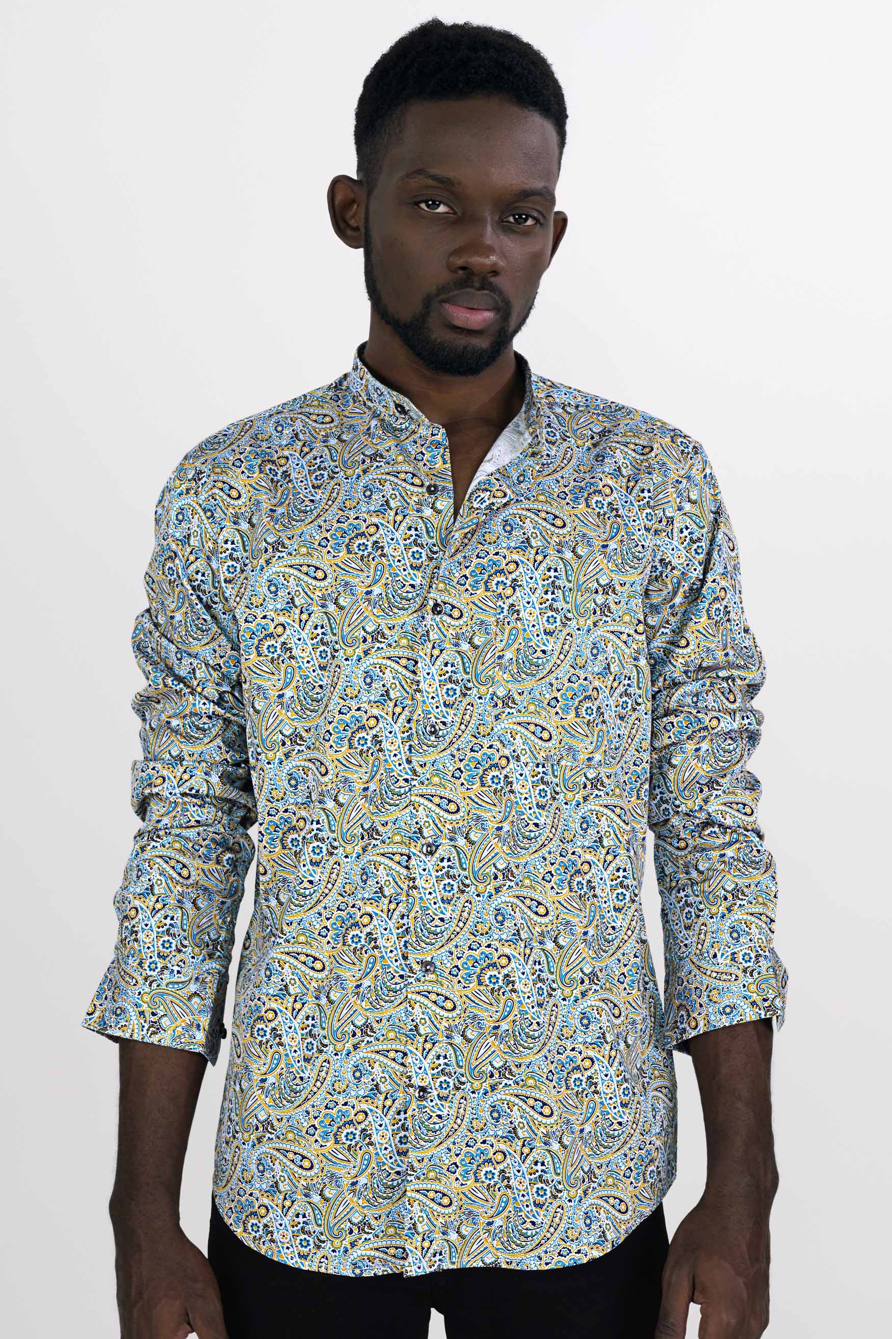 Ocean Blue and Alpine Brown Paisley Printed Super Soft Premium Cotton Shirt