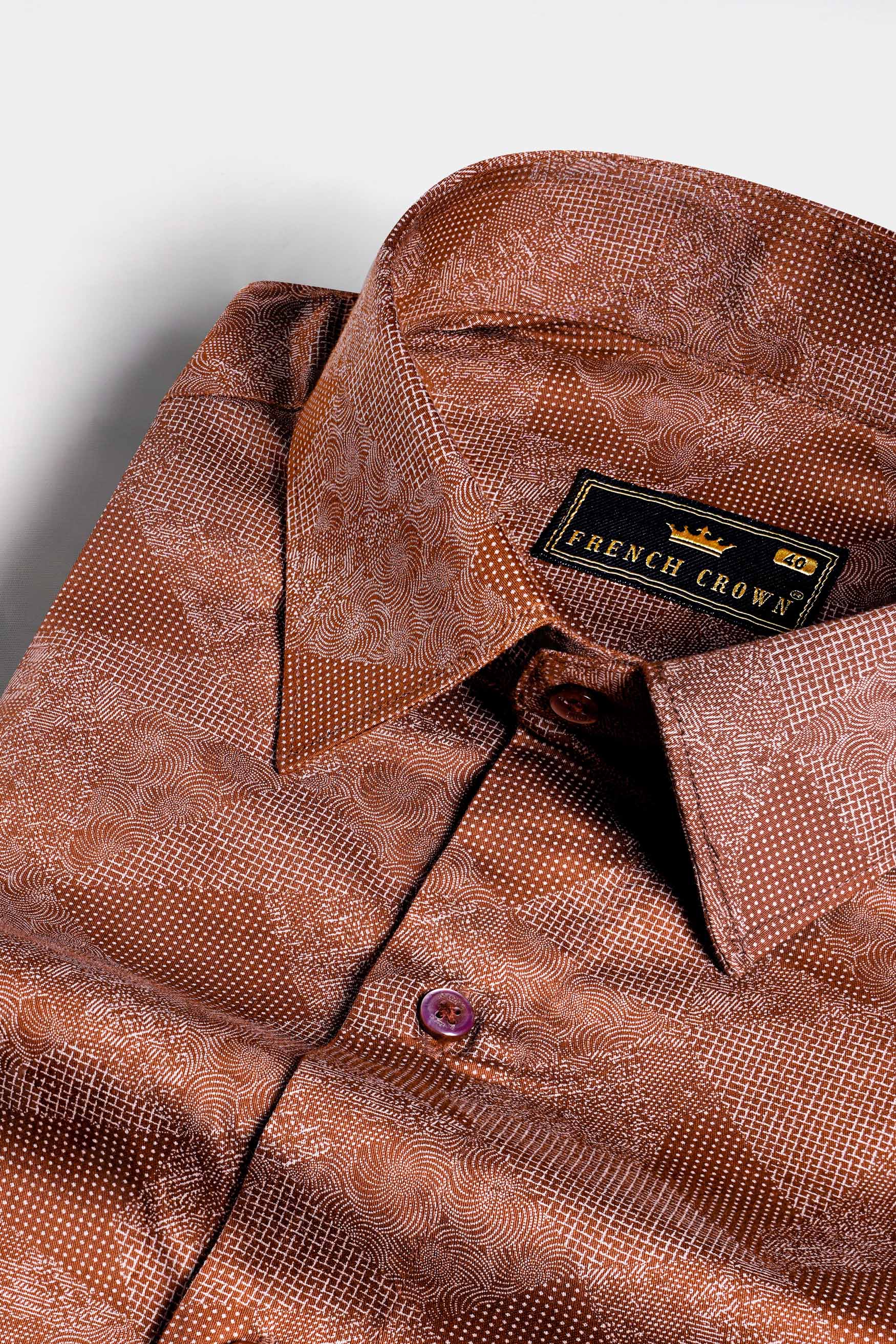 Nutmeg Brown and White Printed Super Soft Premium Cotton Shirt