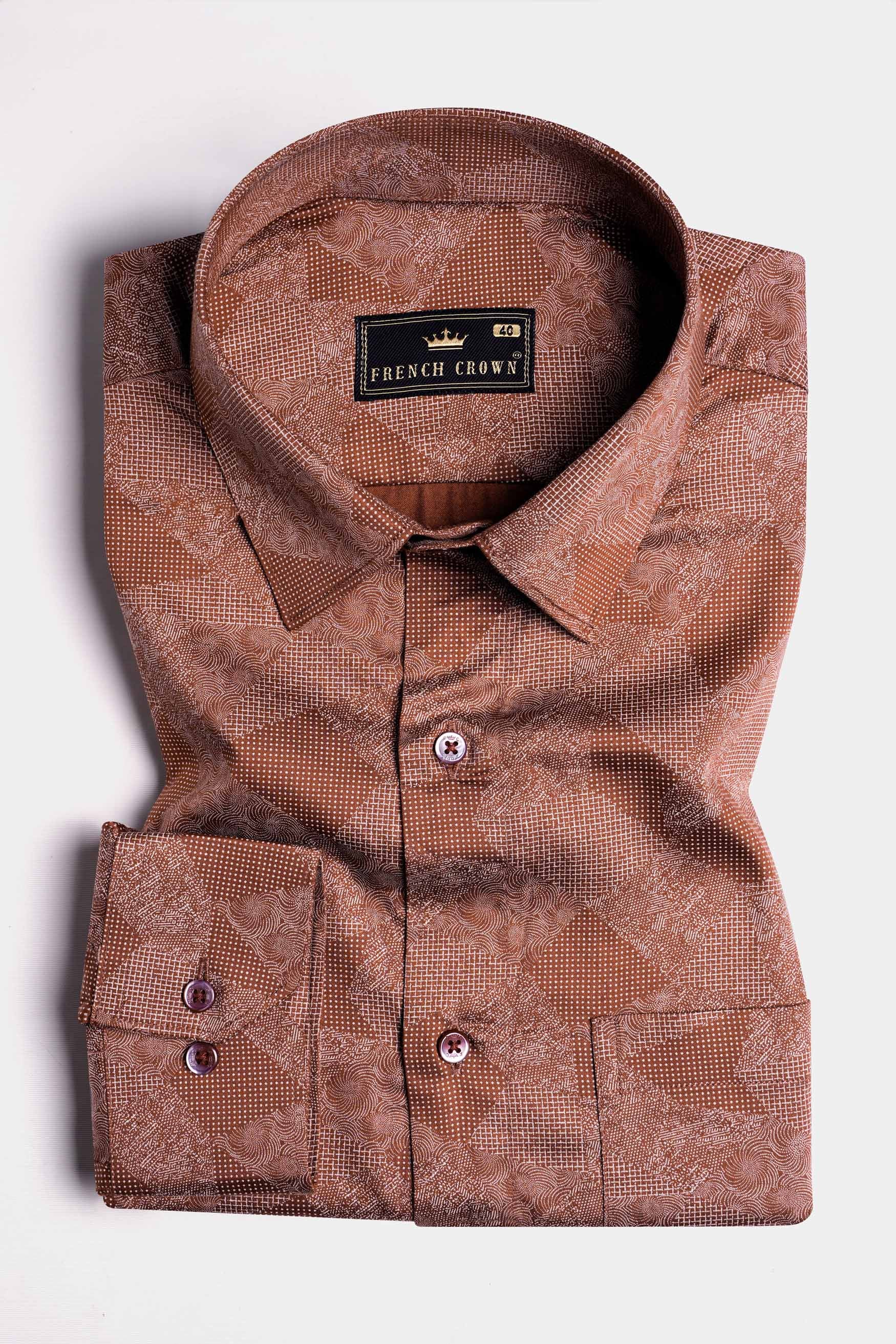 Nutmeg Brown and White Printed Super Soft Premium Cotton Shirt