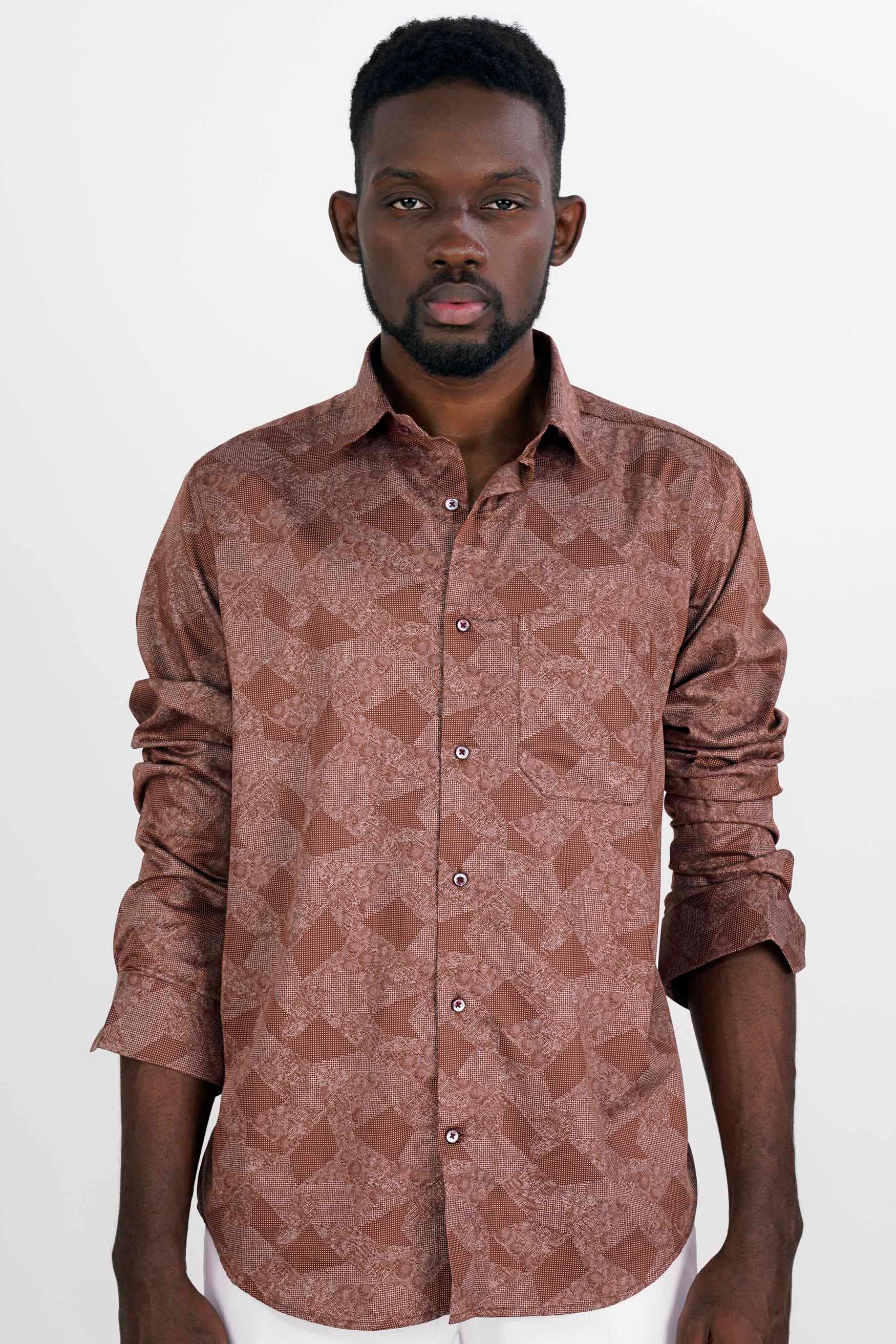 Nutmeg Brown and White Printed Super Soft Premium Cotton Shirt