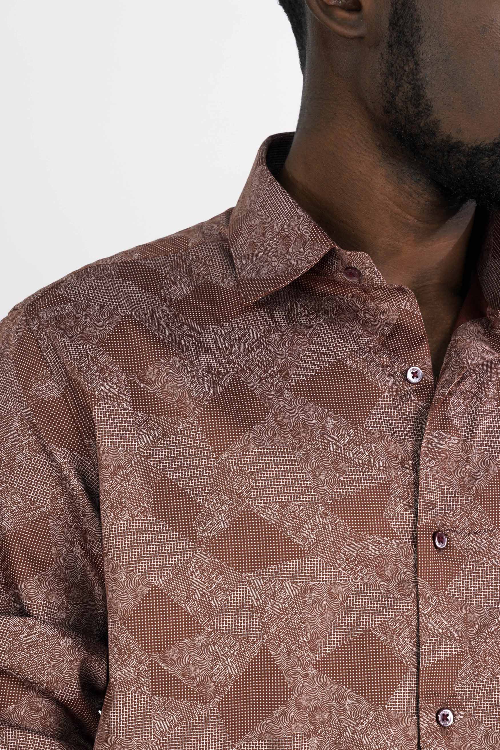 Nutmeg Brown and White Printed Super Soft Premium Cotton Shirt