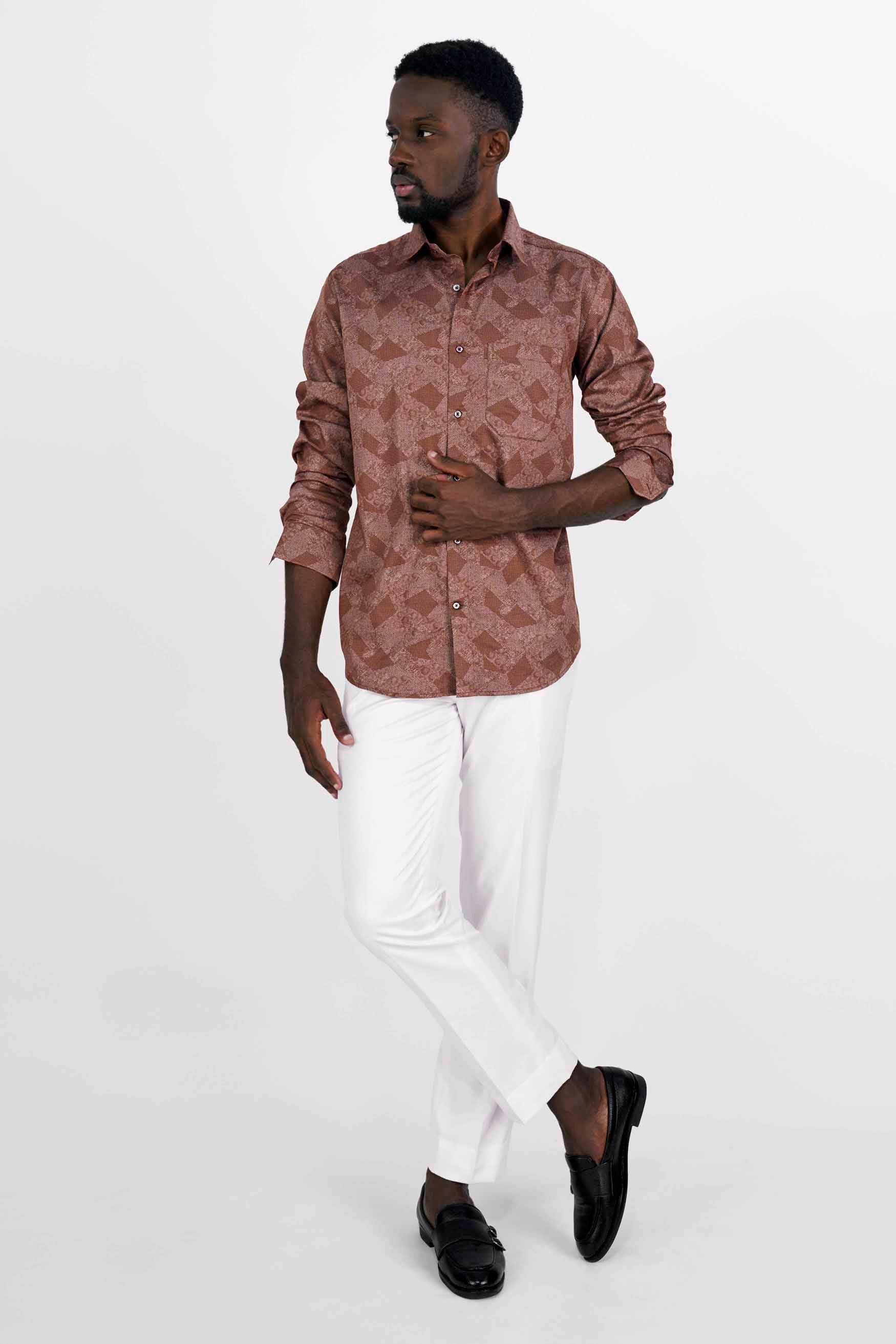 Nutmeg Brown and White Printed Super Soft Premium Cotton Shirt