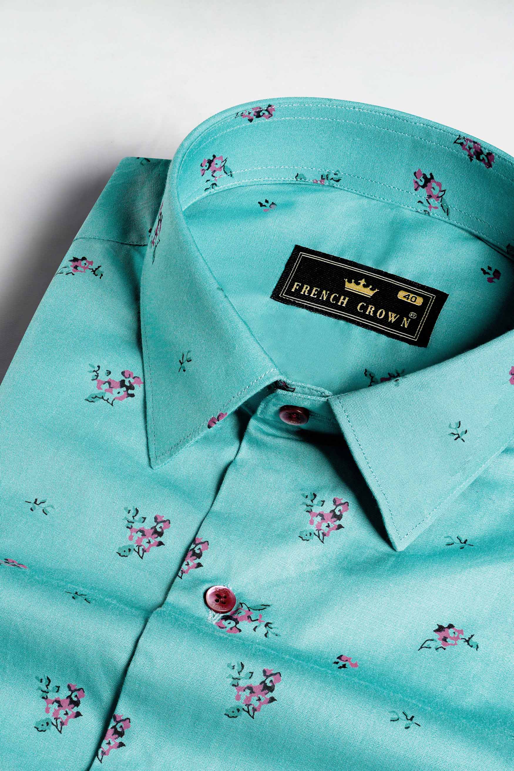 Hosta Blue Ditsy Printed Chambray Shirt