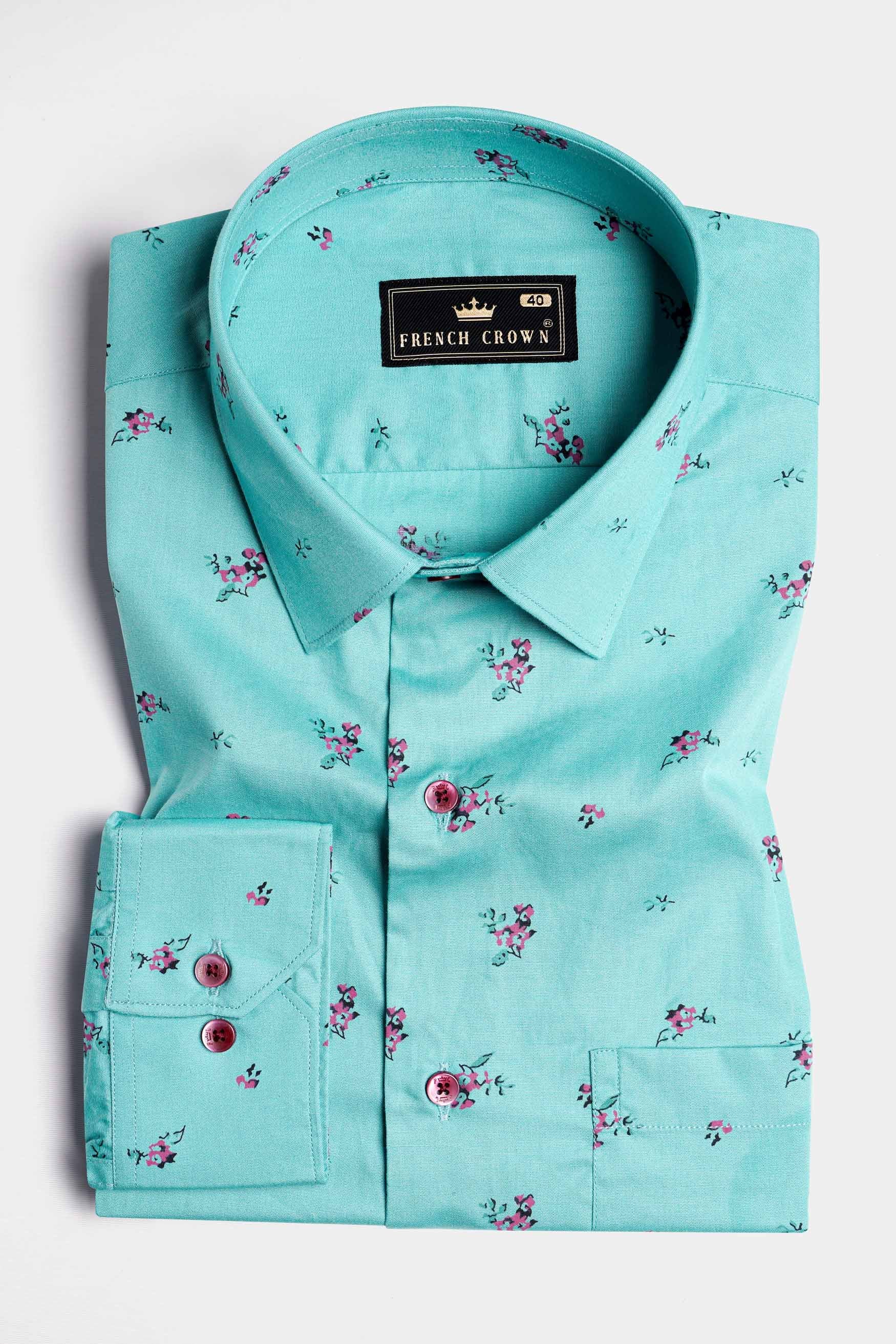 Hosta Blue Ditsy Printed Chambray Shirt