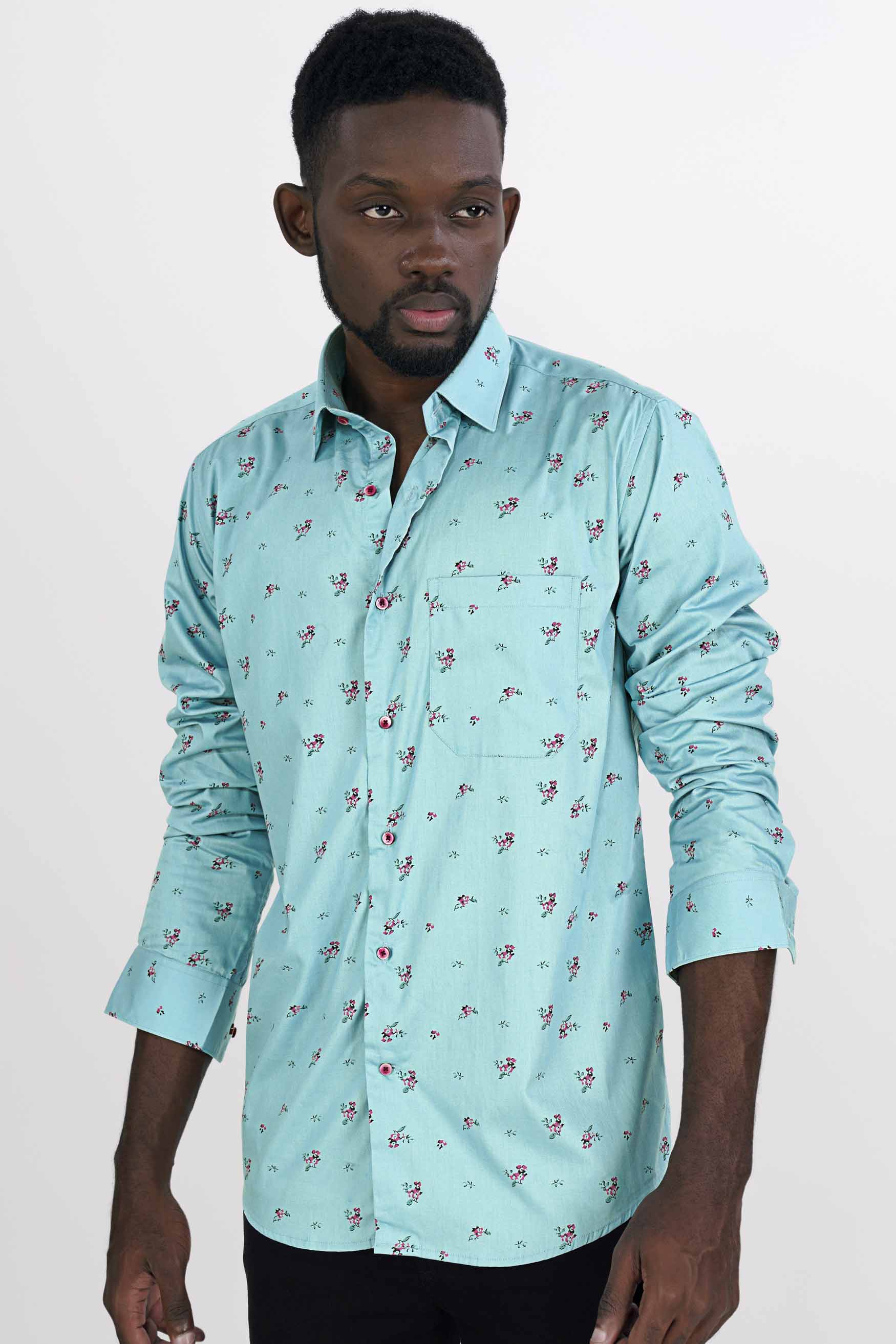 Hosta Blue Ditsy Printed Chambray Shirt
