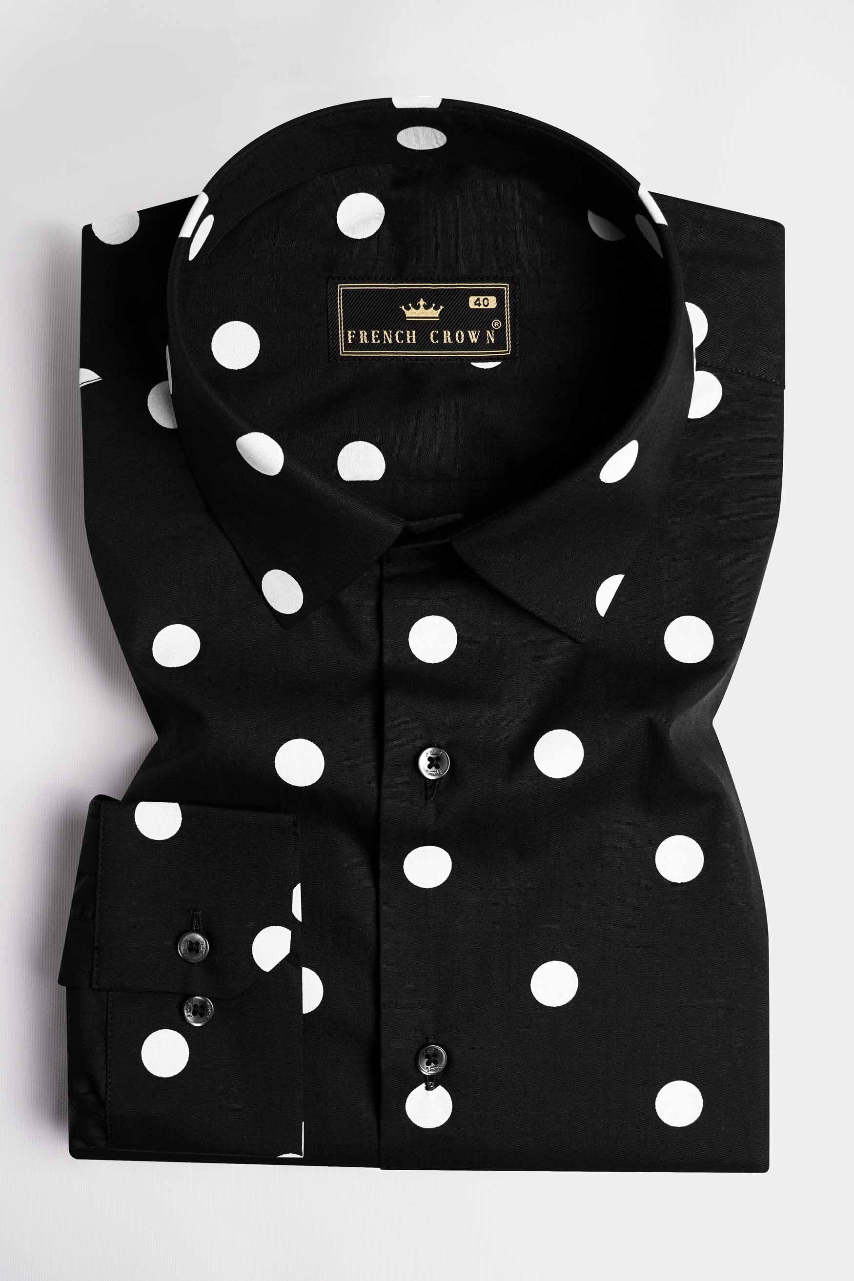 Jade Black and White Polka Dotted Premium Cotton Shirt