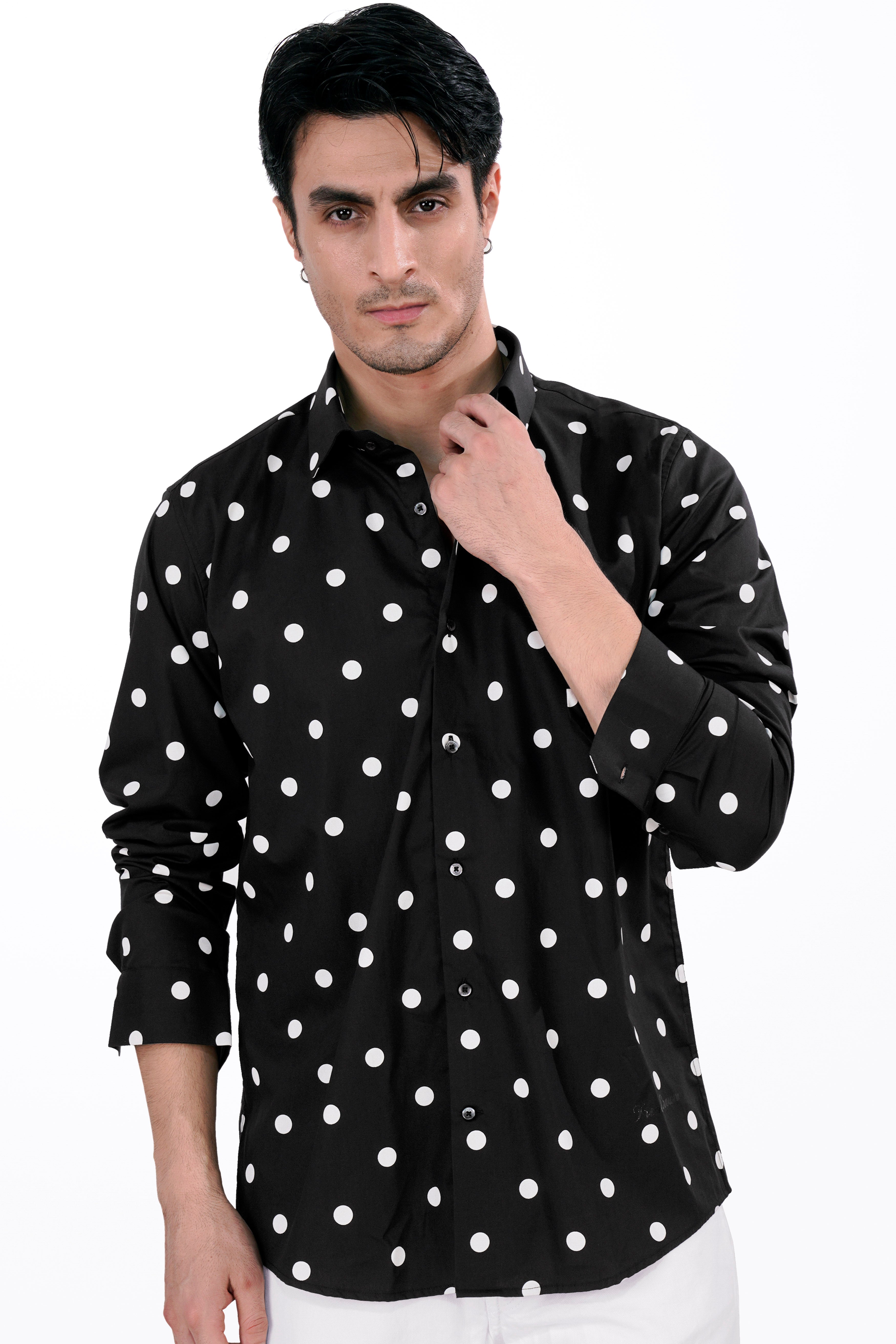Jade Black and White Polka Dotted Premium Cotton Shirt