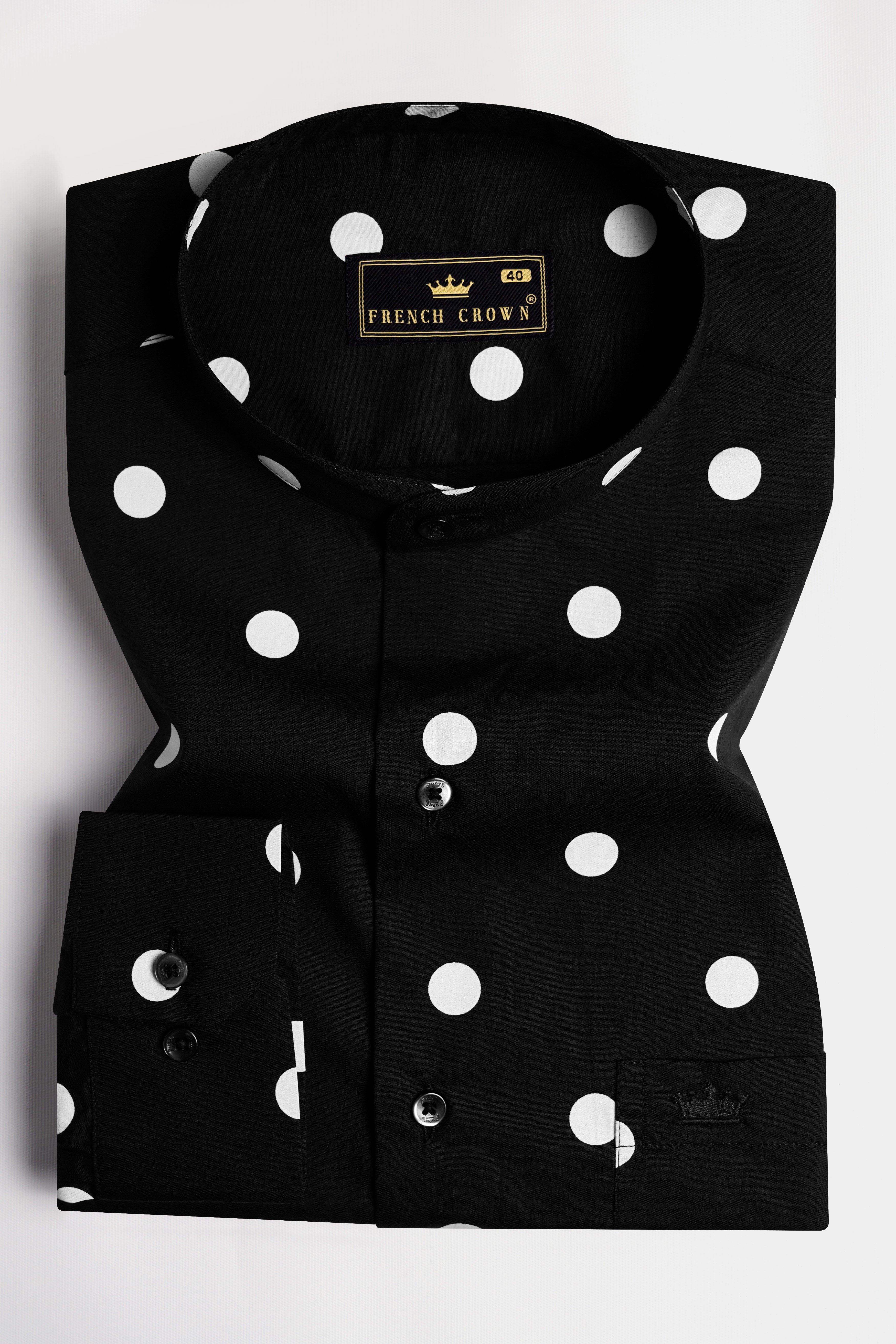 Jade Black and White Polka Dotted Premium Cotton Shirt