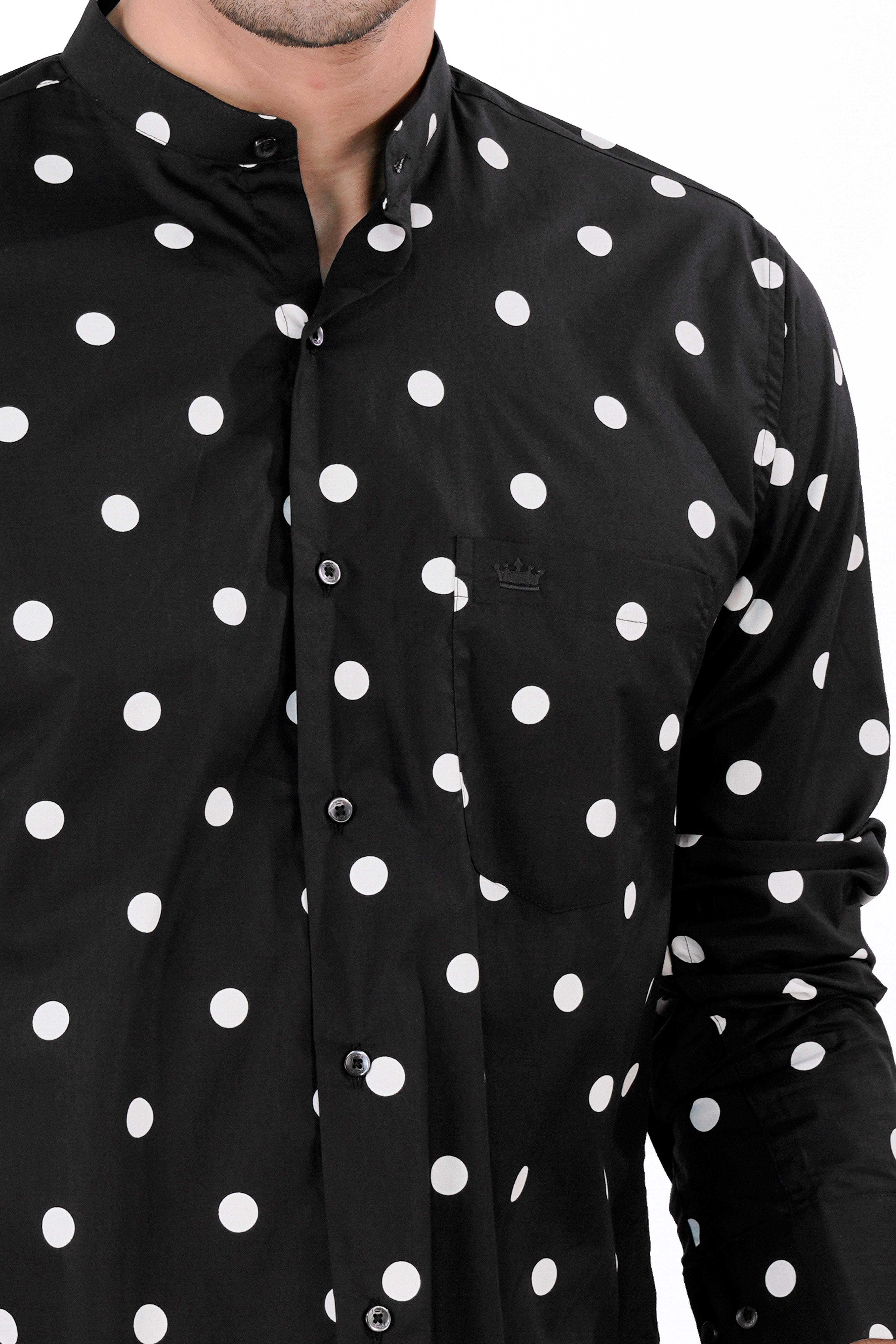Jade Black and White Polka Dotted Premium Cotton Shirt