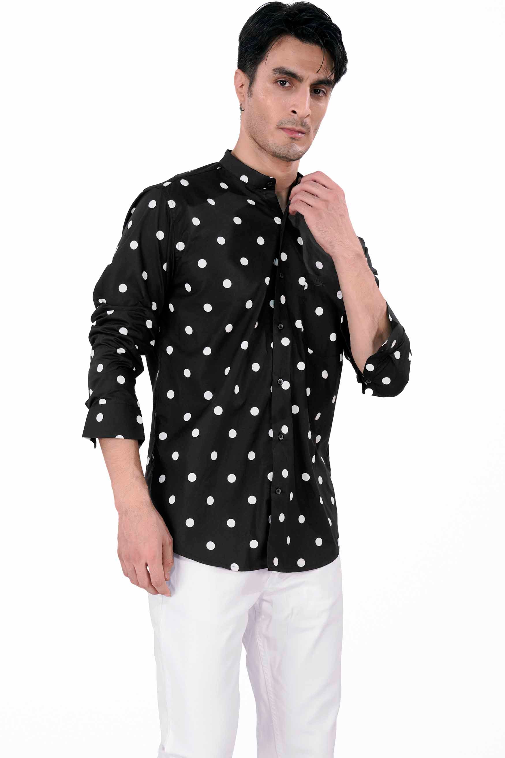 Jade Black and White Polka Dotted Premium Cotton Shirt
