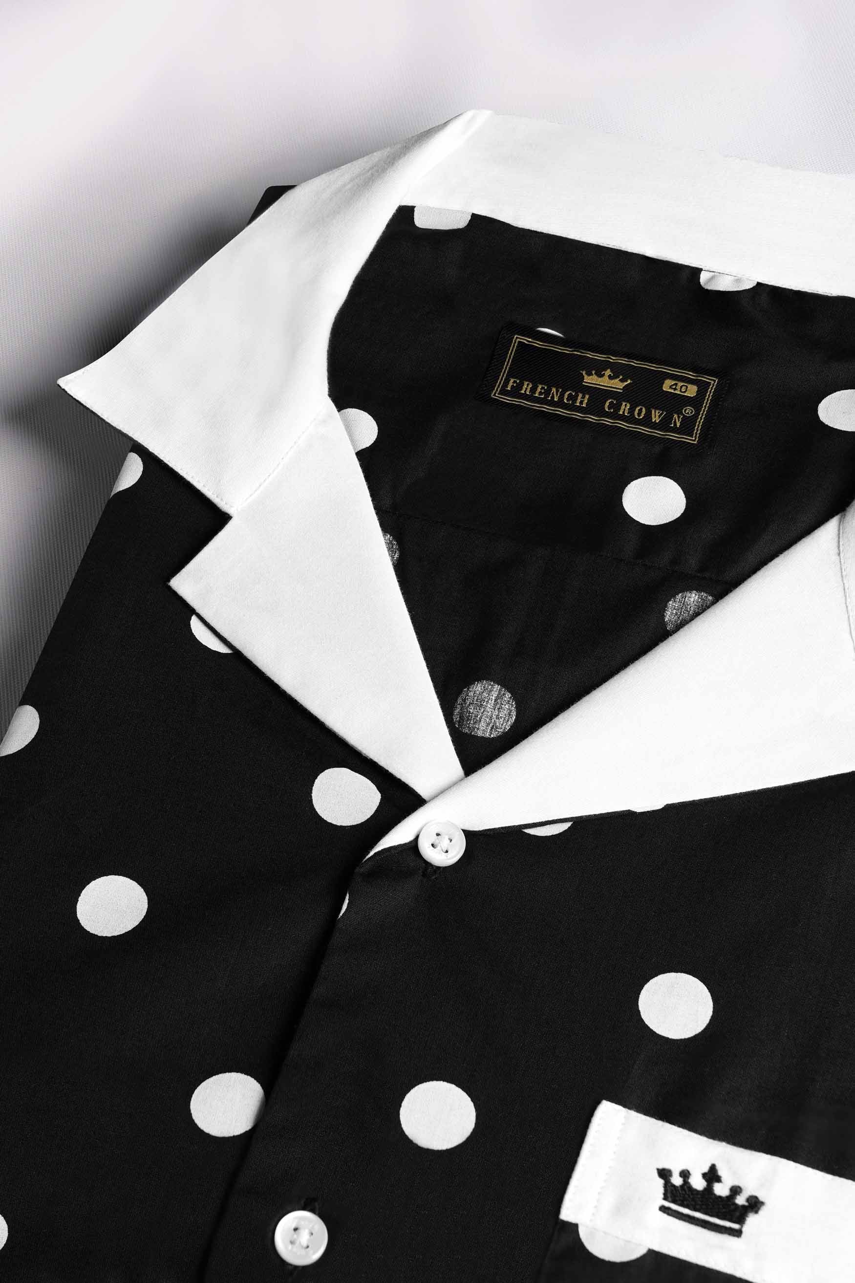 Jade Black and White Polka Dotted with White Collar Premium Cotton Designer Shirt