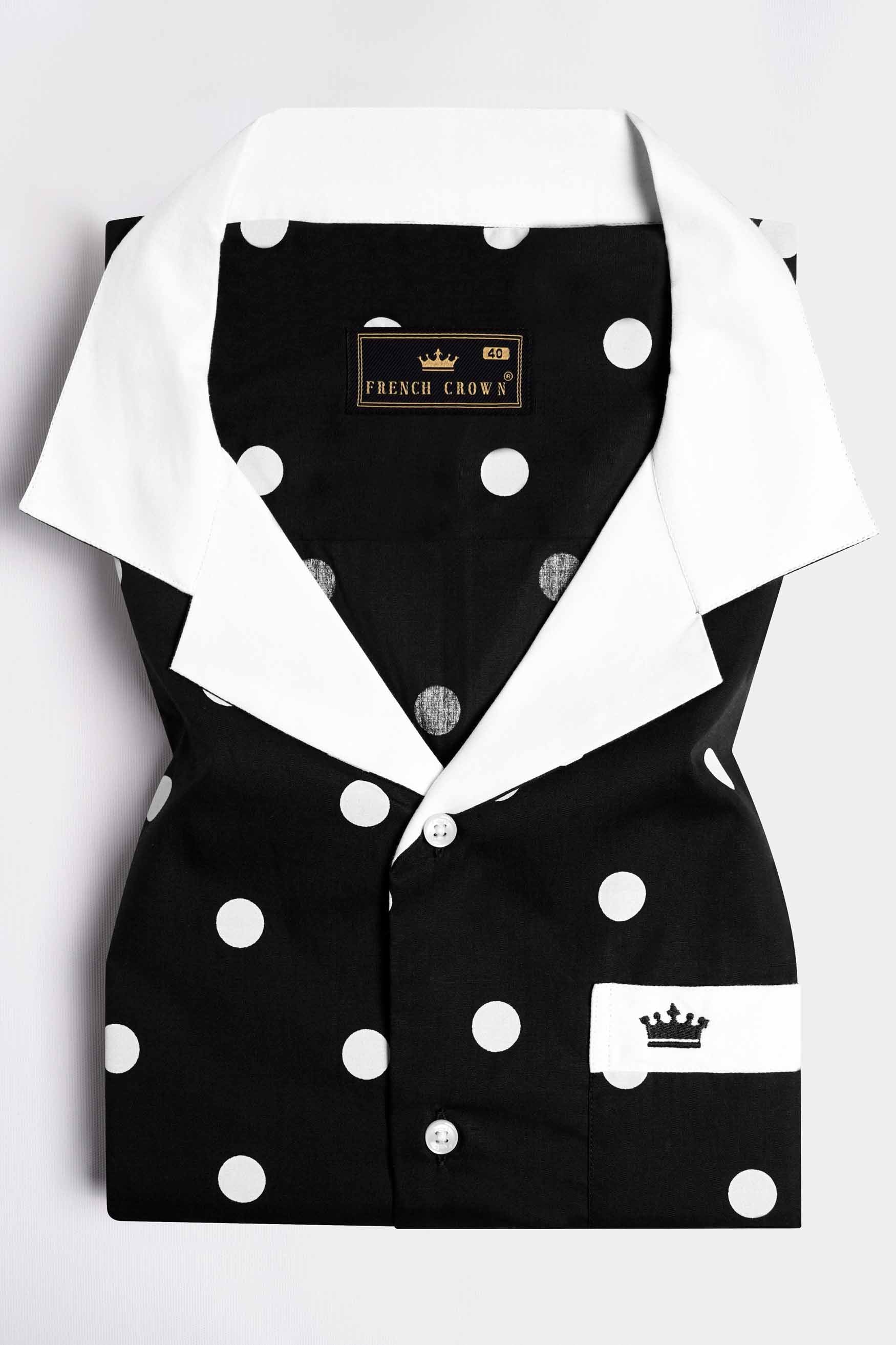Jade Black and White Polka Dotted with White Collar Premium Cotton Designer Shirt