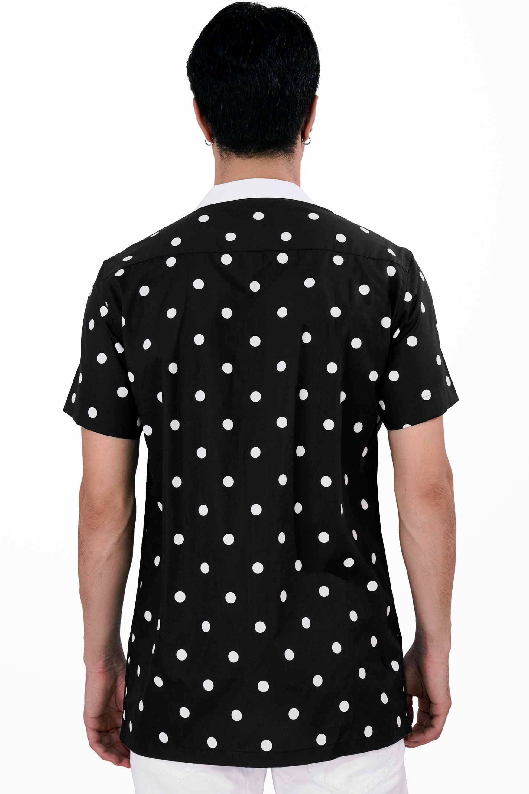 Jade Black and White Polka Dotted with White Collar Premium Cotton Designer Shirt