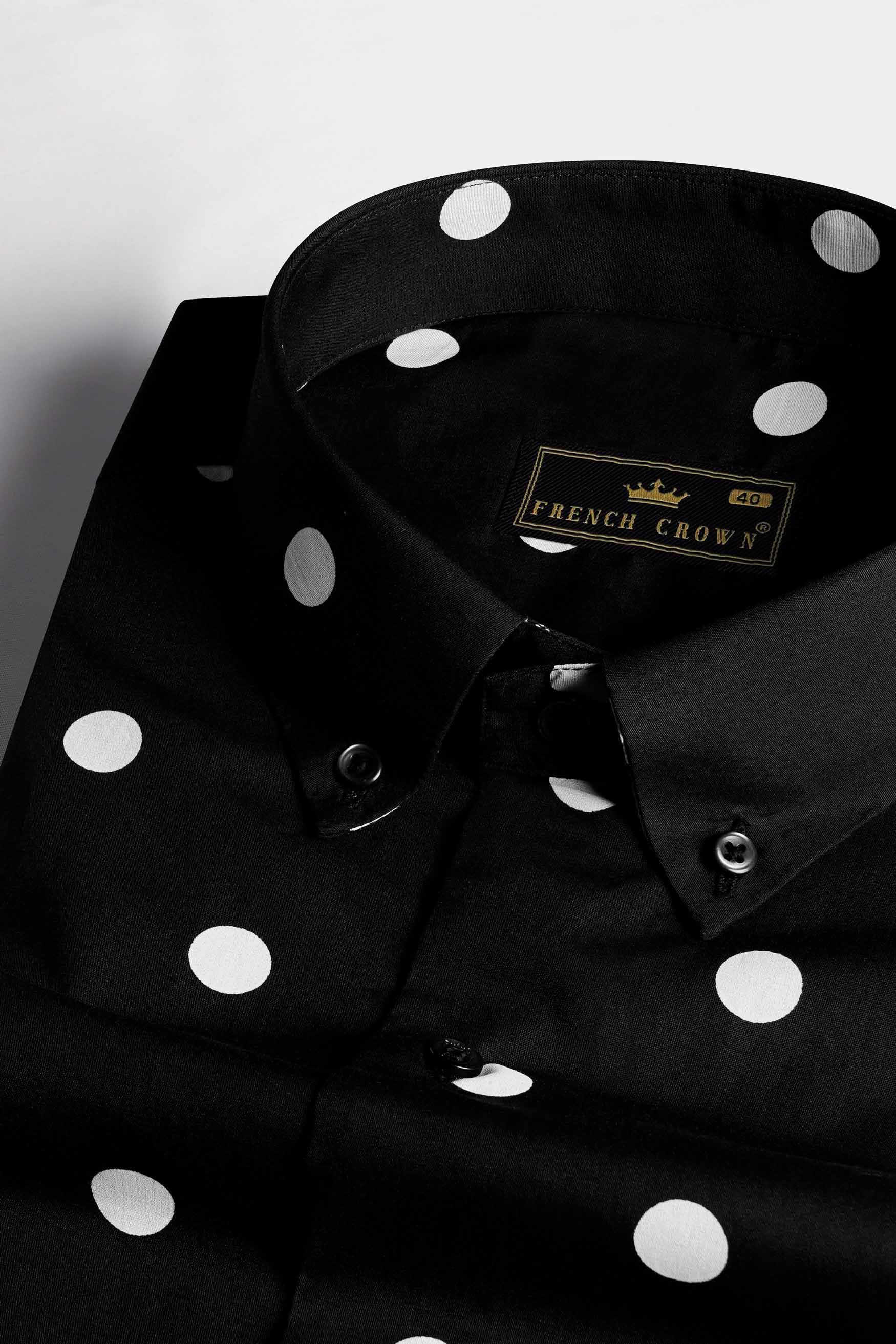 Jade Black and White Polka Dots Premium Cotton Shirt