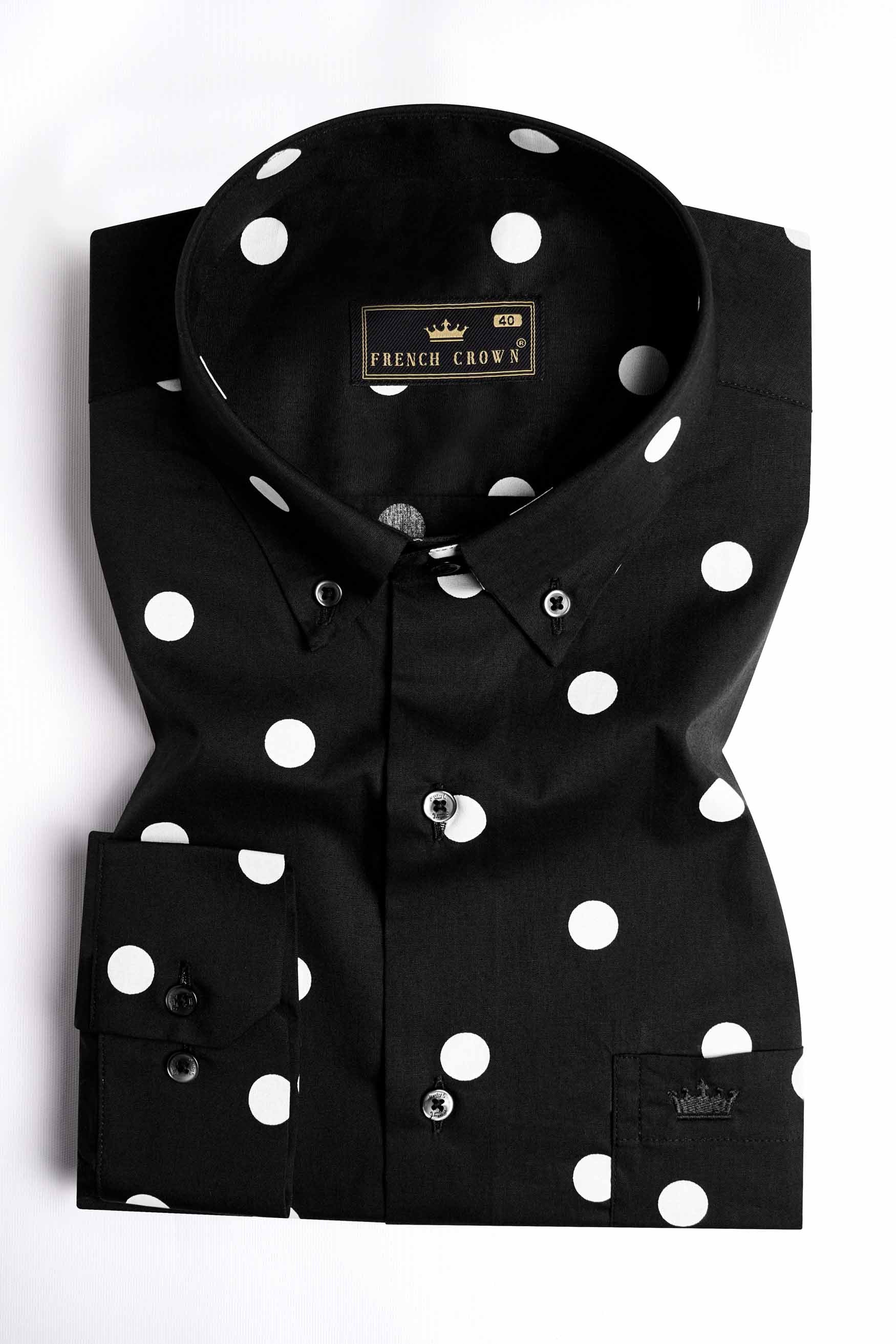 Jade Black and White Polka Dots Premium Cotton Shirt