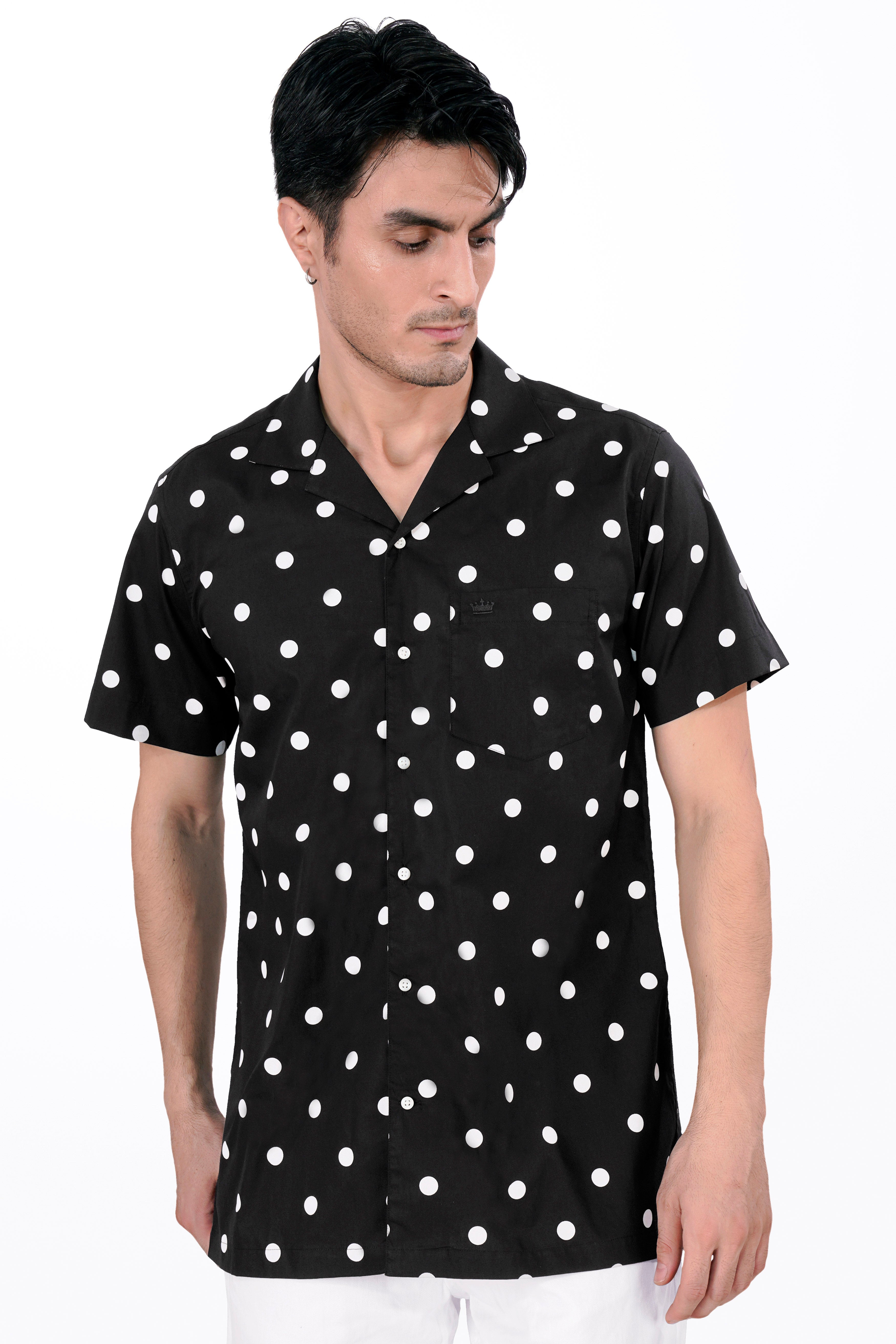 Jade Black and White Polka Dots Premium Cotton Shirt