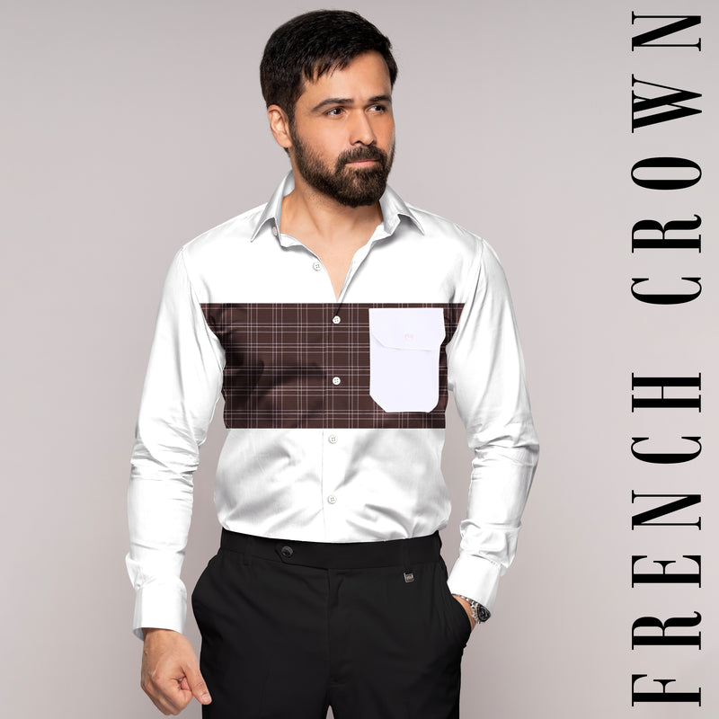 Bright White with Bistre Brown Plaid Super Soft Premium Cotton Designer Shirt