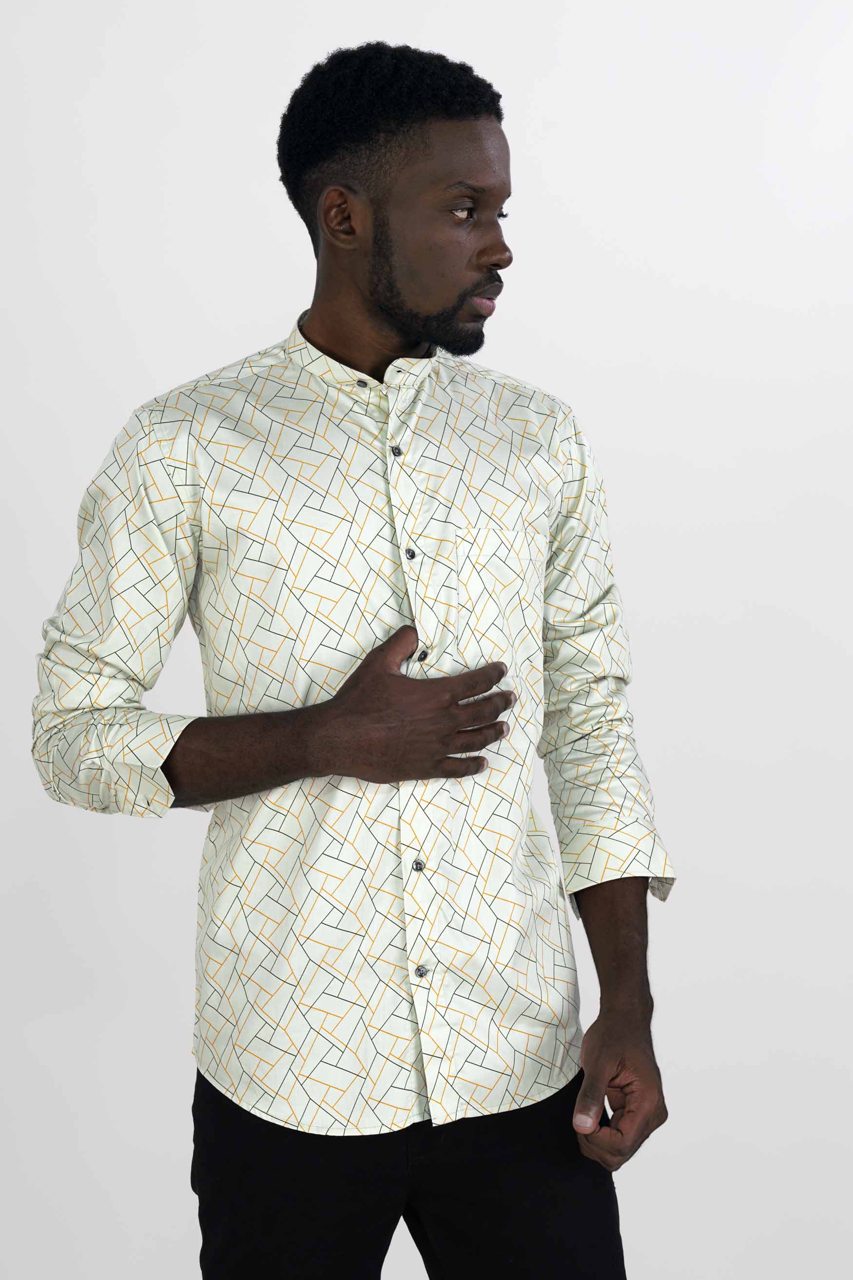 Spring Rain Green and Driftwood Brown Printed Super Soft Premium Cotton Shirt