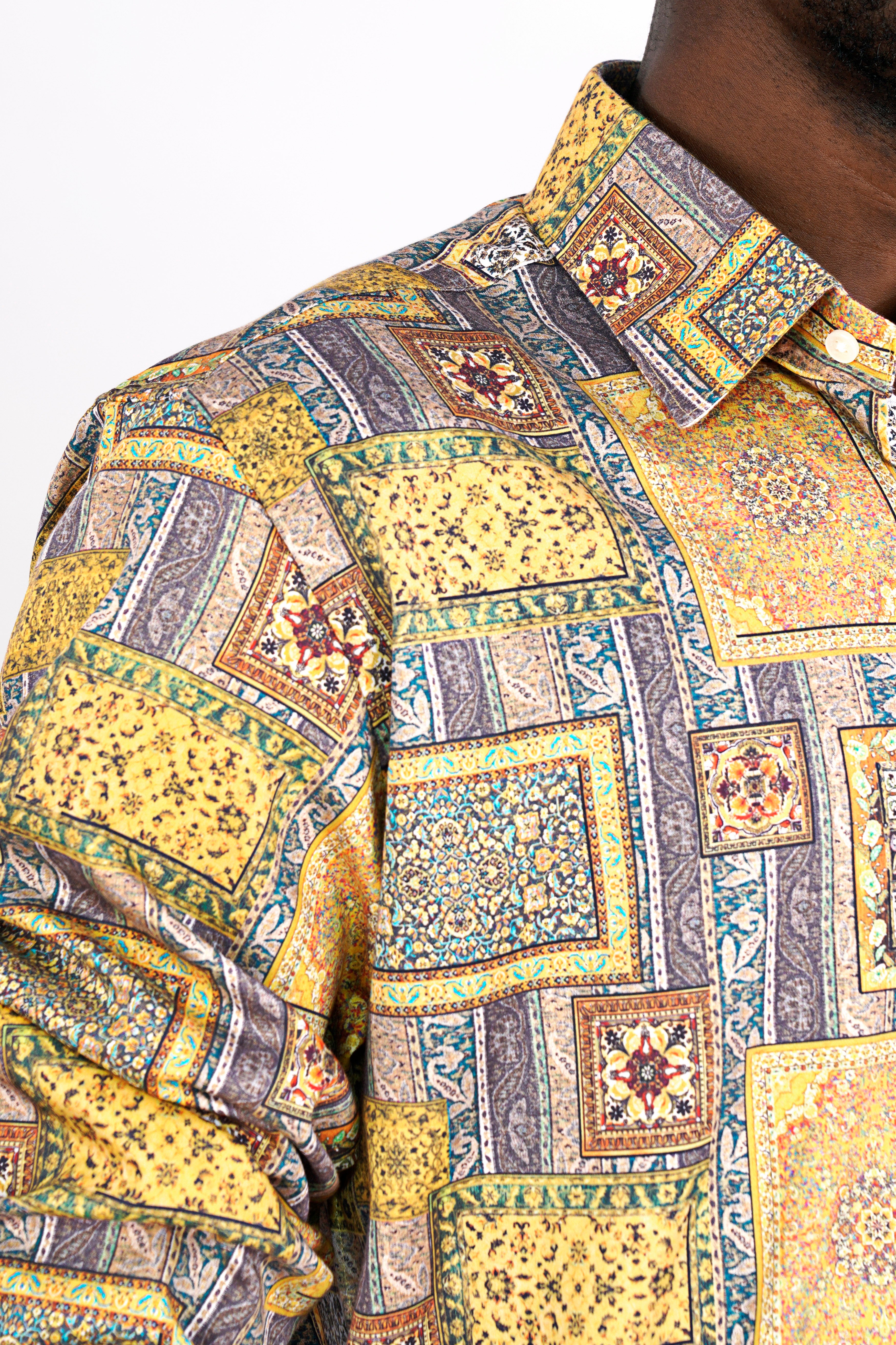 Wattle Yellow with Zobra Brown Multicolour Tribal Printed Super Soft Premium Cotton Shirt
