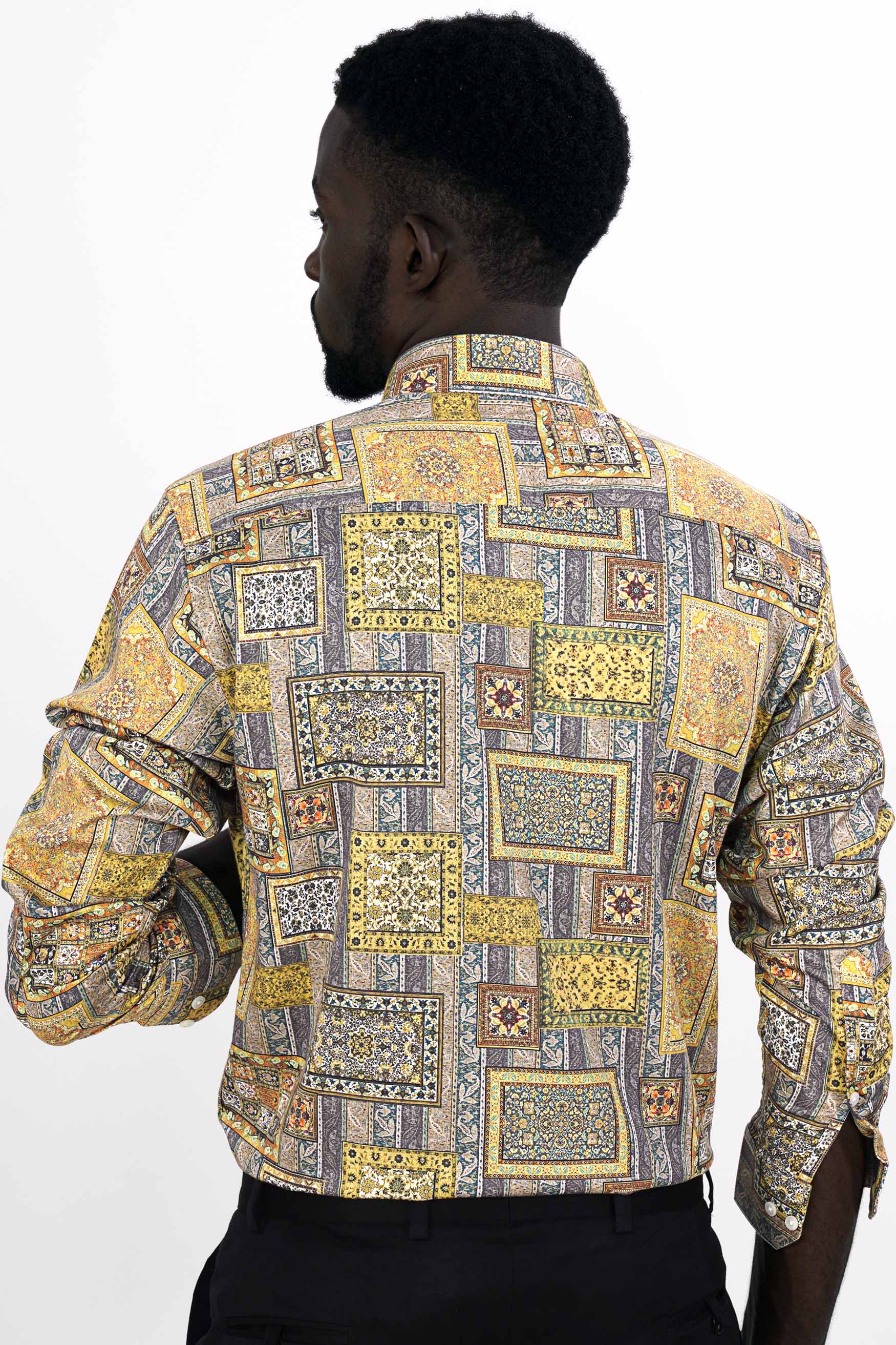 Wattle Yellow with Zobra Brown Multicolour Tribal Printed Super Soft Premium Cotton Shirt