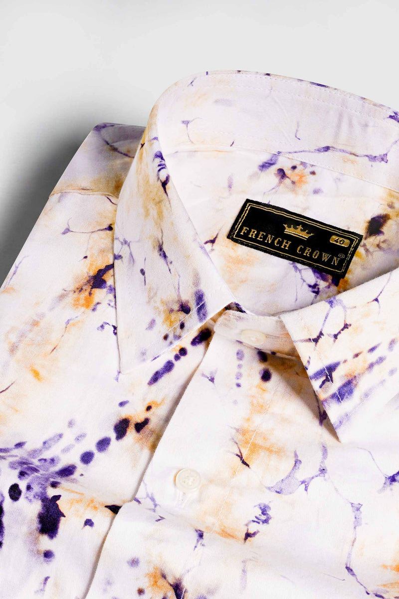 Bright White with Dijon Brown and Minsk Blue Printed Super Soft Premium Cotton Shirt