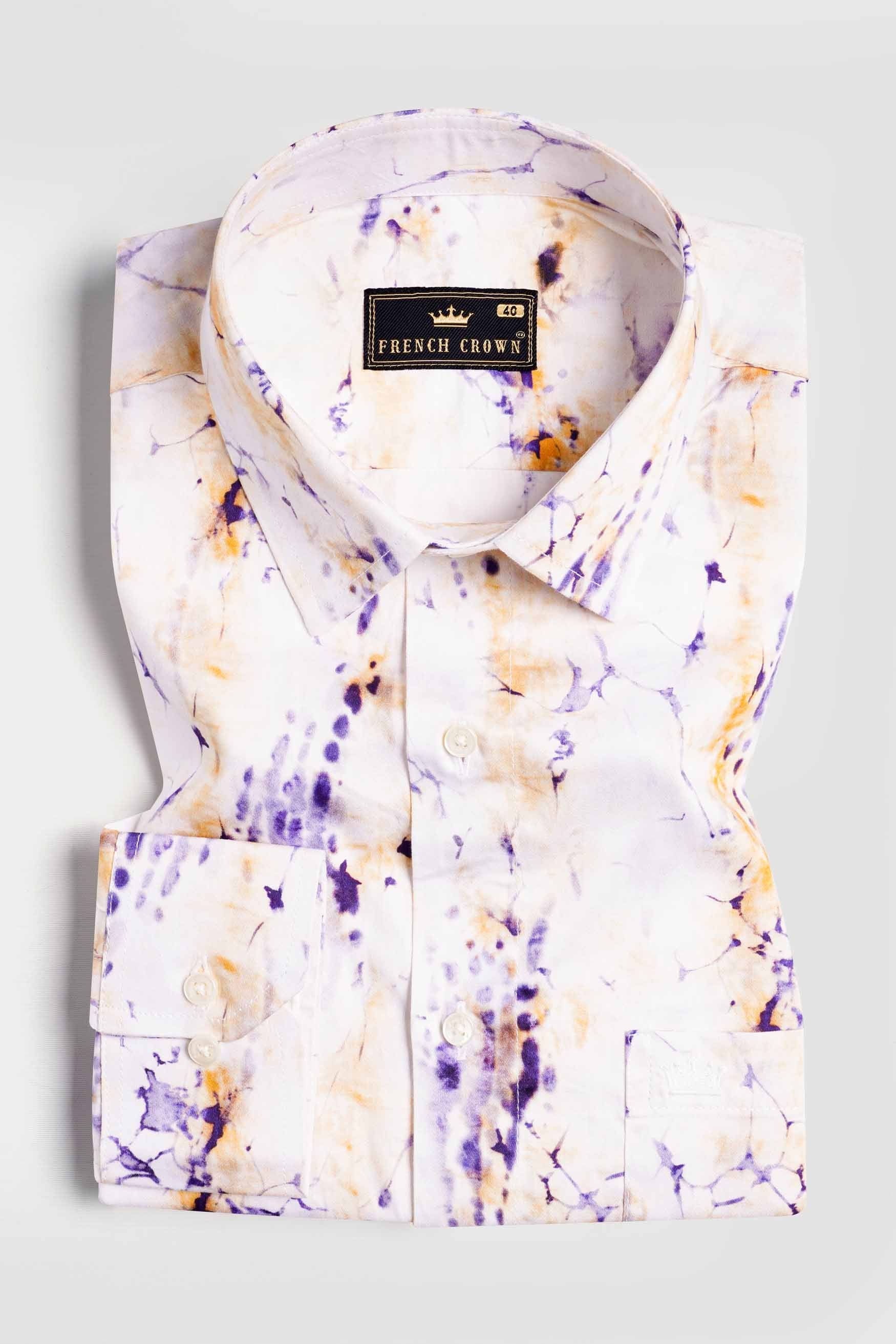 Bright White with Dijon Brown and Minsk Blue Printed Super Soft Premium Cotton Shirt