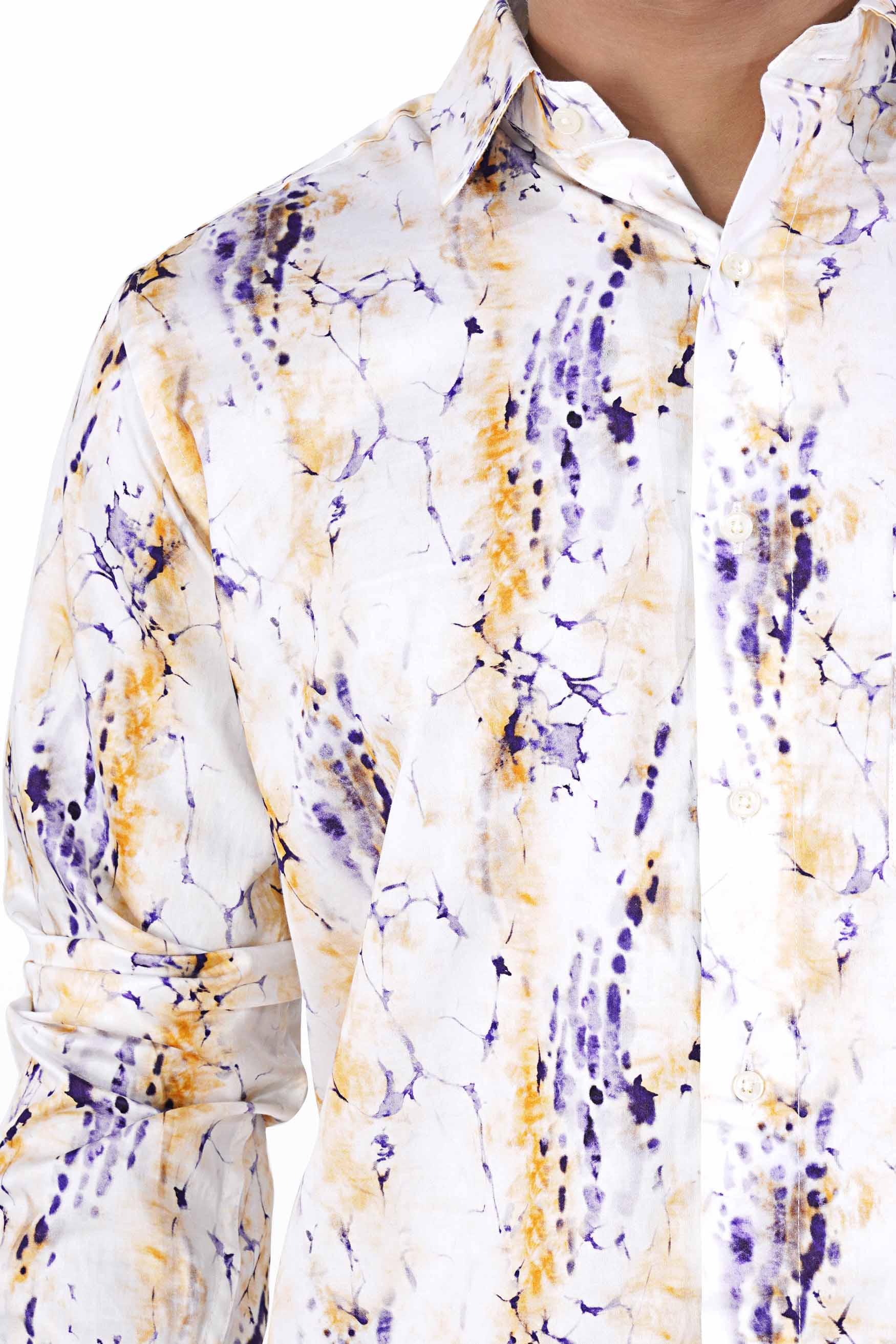 Bright White with Dijon Brown and Minsk Blue Printed Super Soft Premium Cotton Shirt